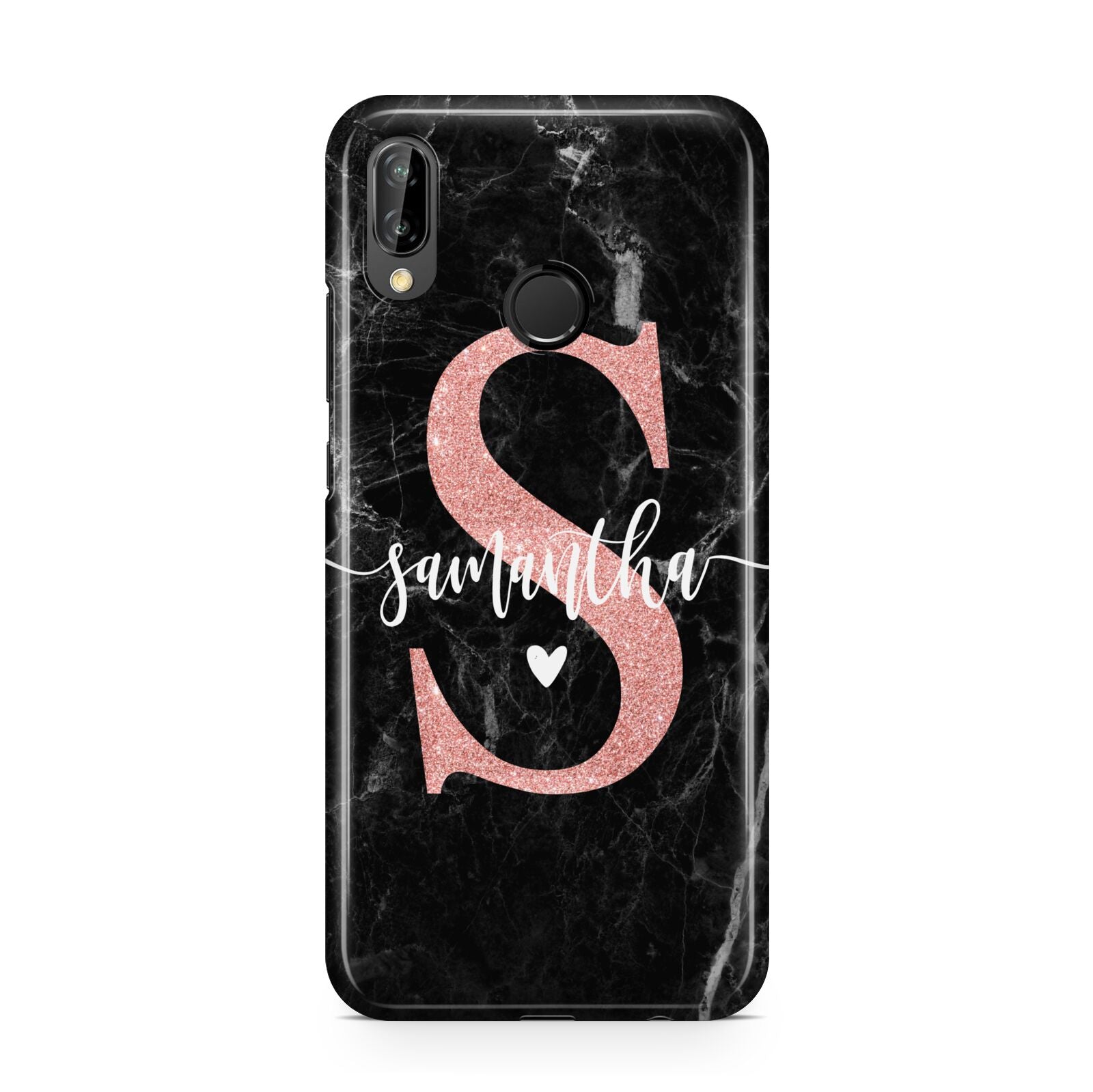 Black Marble Personalised Glitter Initial Name Huawei P20 Lite Phone Case