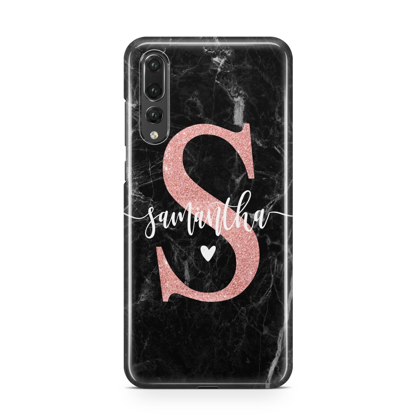 Black Marble Personalised Glitter Initial Name Huawei P20 Pro Phone Case