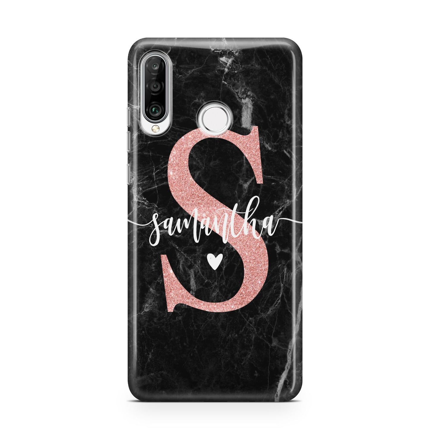 Black Marble Personalised Glitter Initial Name Huawei P30 Lite Phone Case