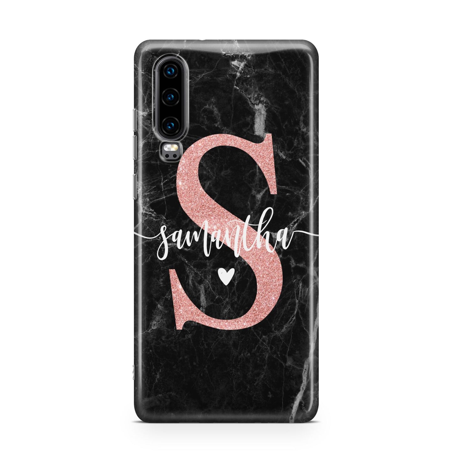 Black Marble Personalised Glitter Initial Name Huawei P30 Phone Case