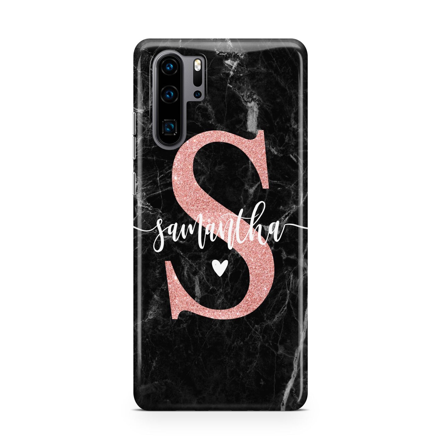 Black Marble Personalised Glitter Initial Name Huawei P30 Pro Phone Case