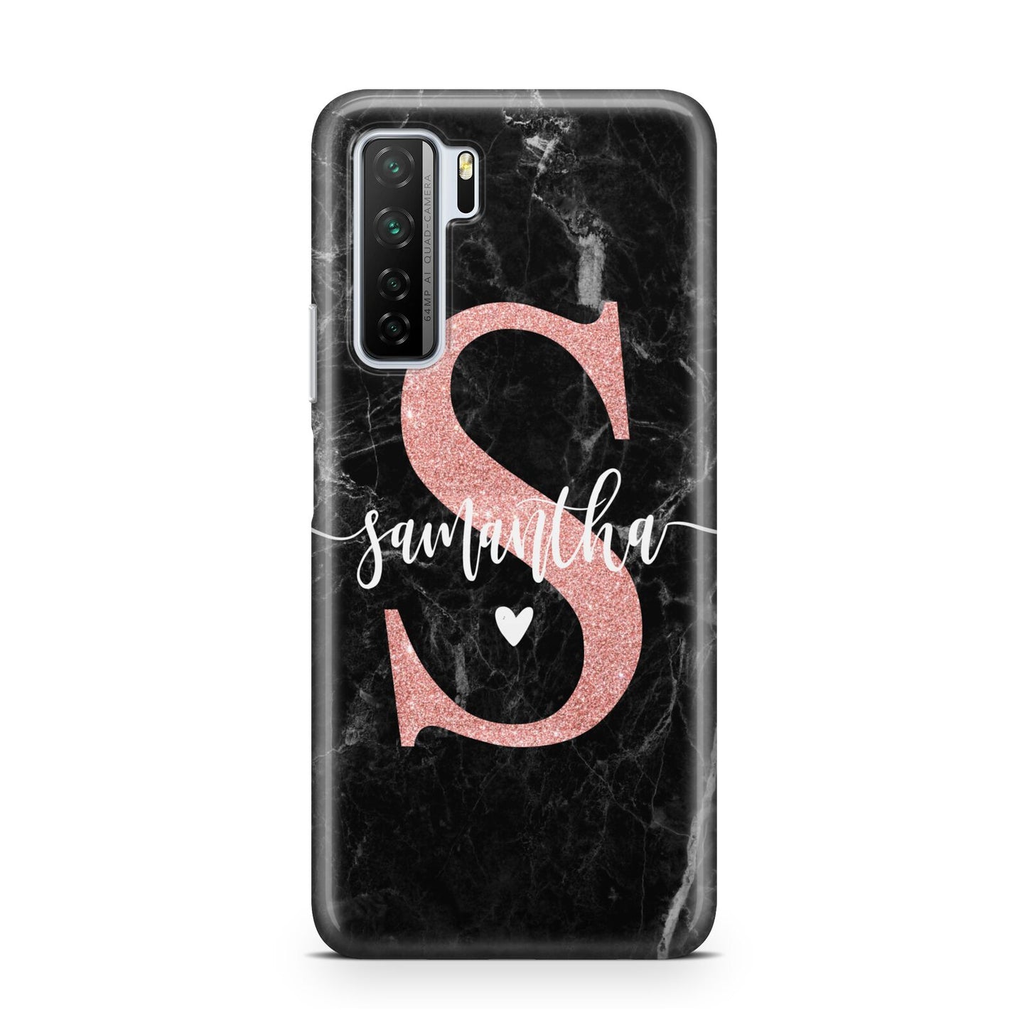 Black Marble Personalised Glitter Initial Name Huawei P40 Lite 5G Phone Case