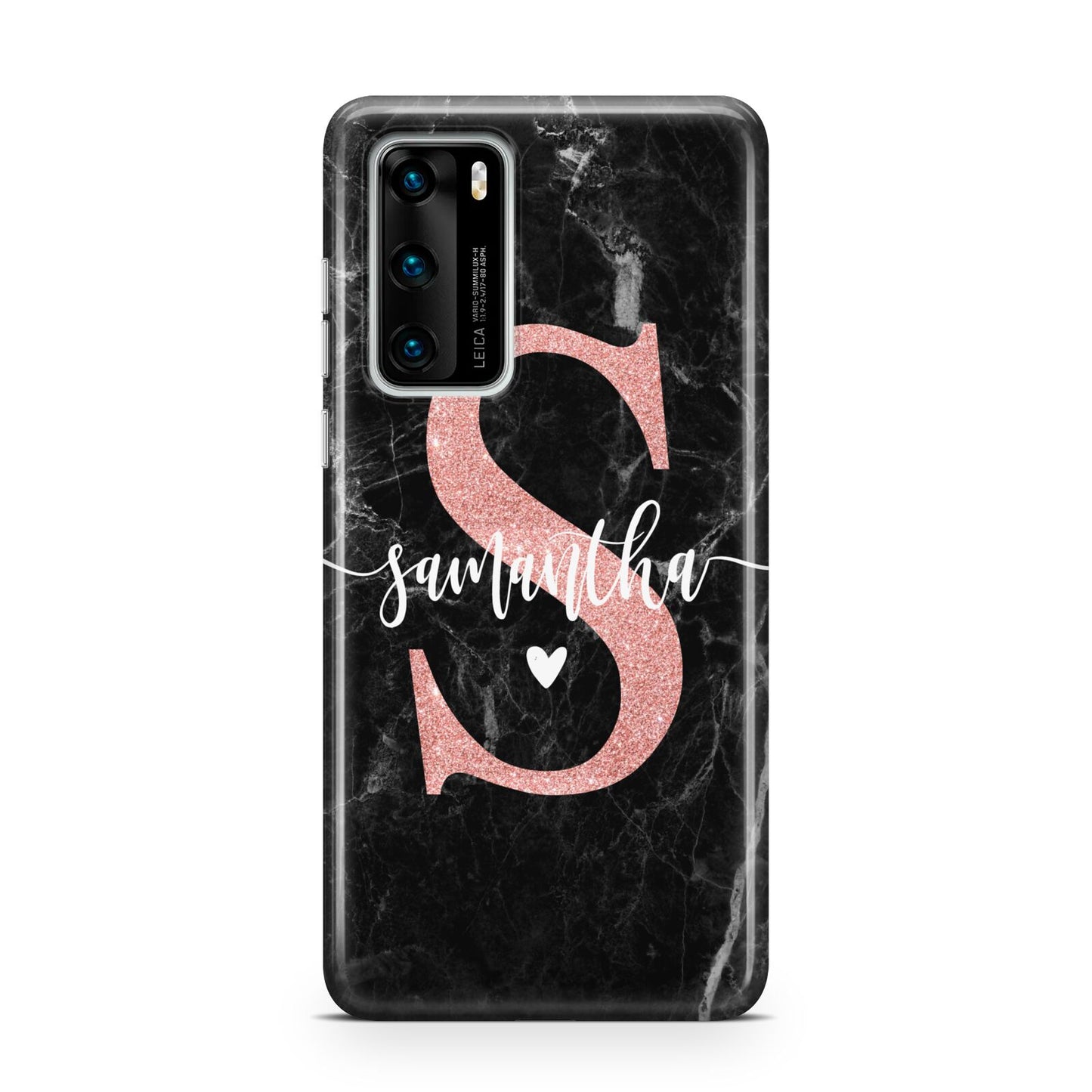 Black Marble Personalised Glitter Initial Name Huawei P40 Phone Case