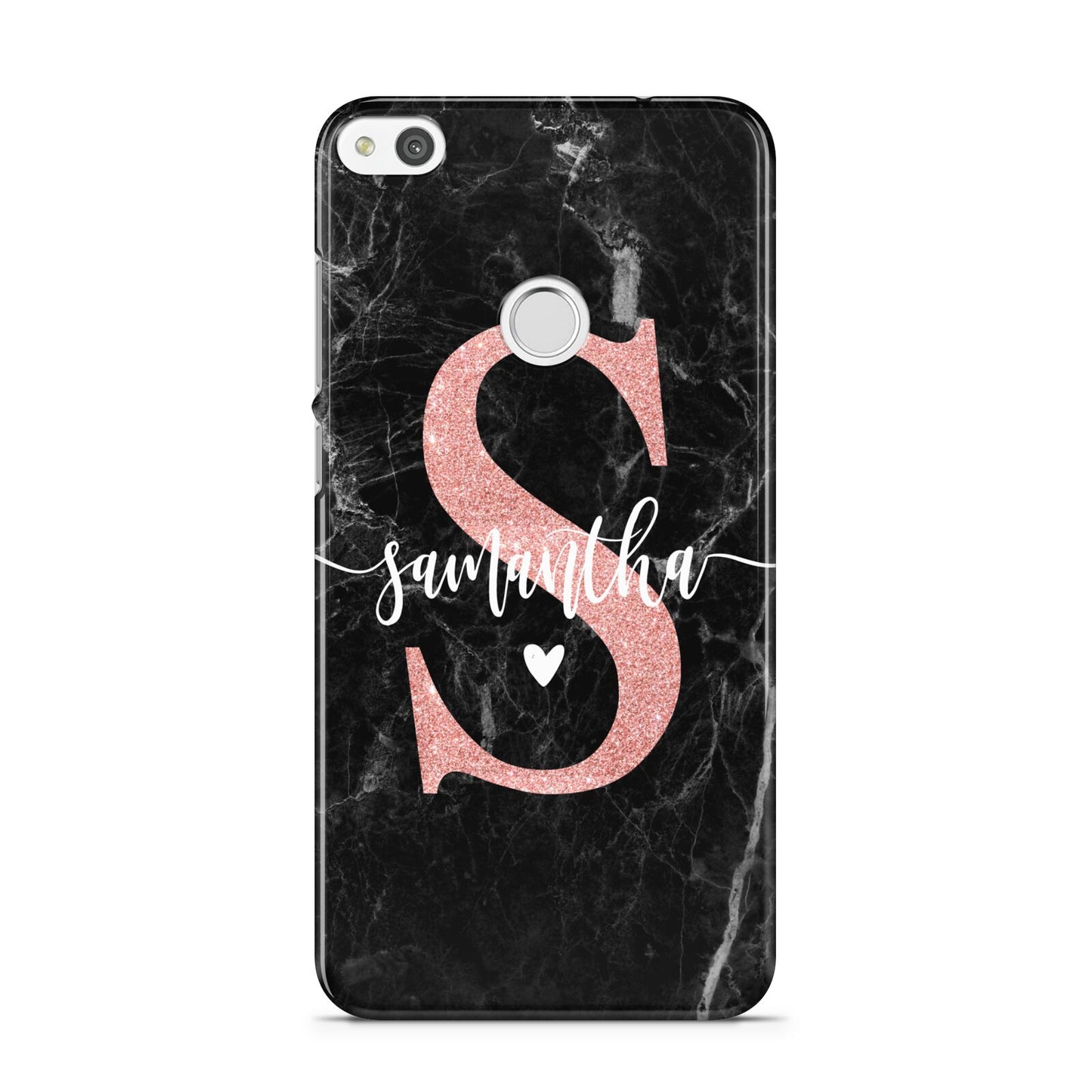 Black Marble Personalised Glitter Initial Name Huawei P8 Lite Case