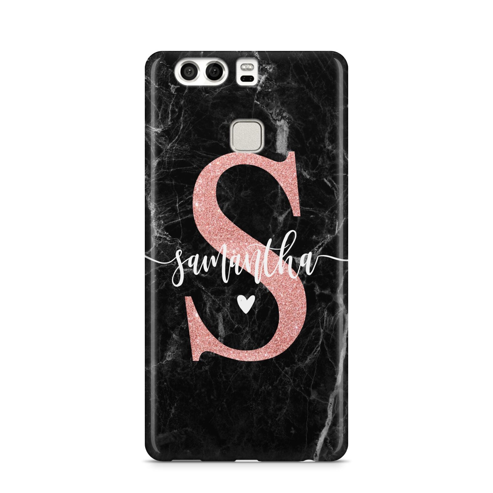 Black Marble Personalised Glitter Initial Name Huawei P9 Case