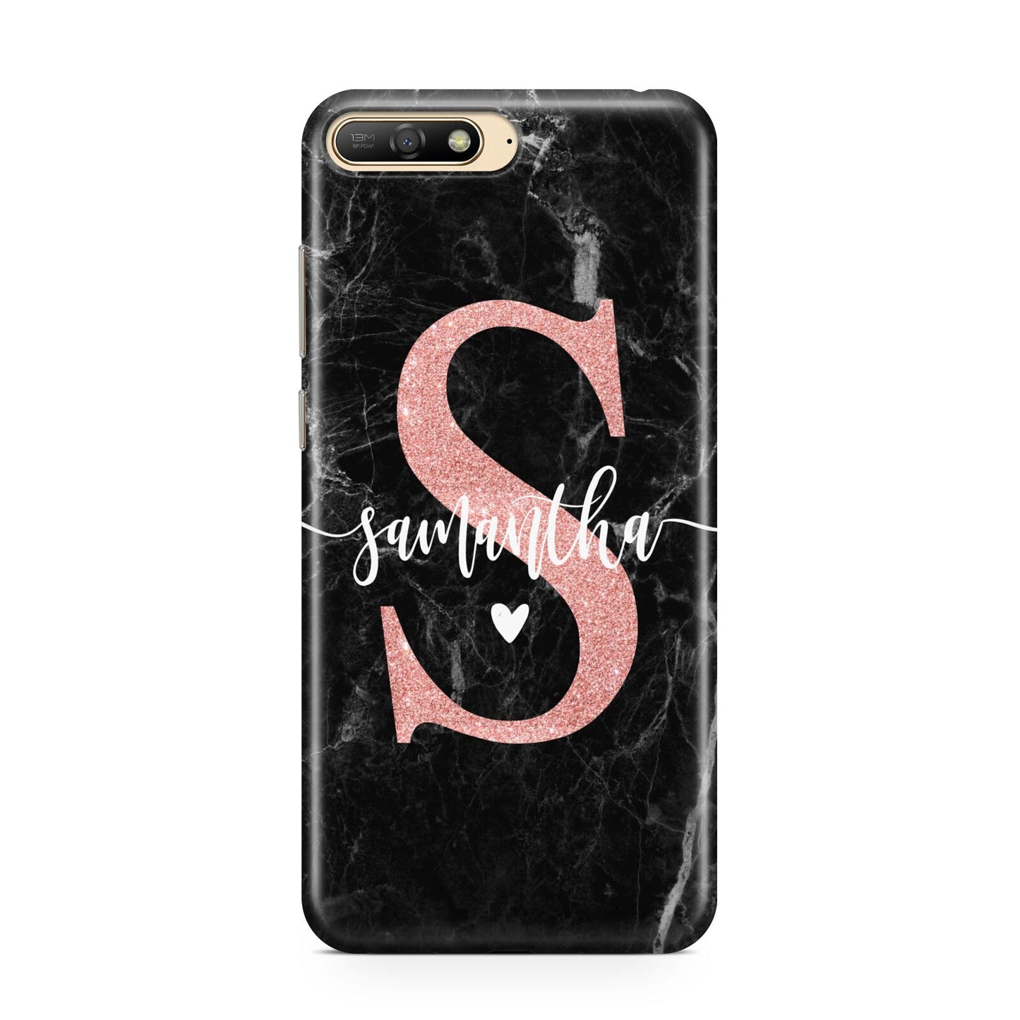 Black Marble Personalised Glitter Initial Name Huawei Y6 2018