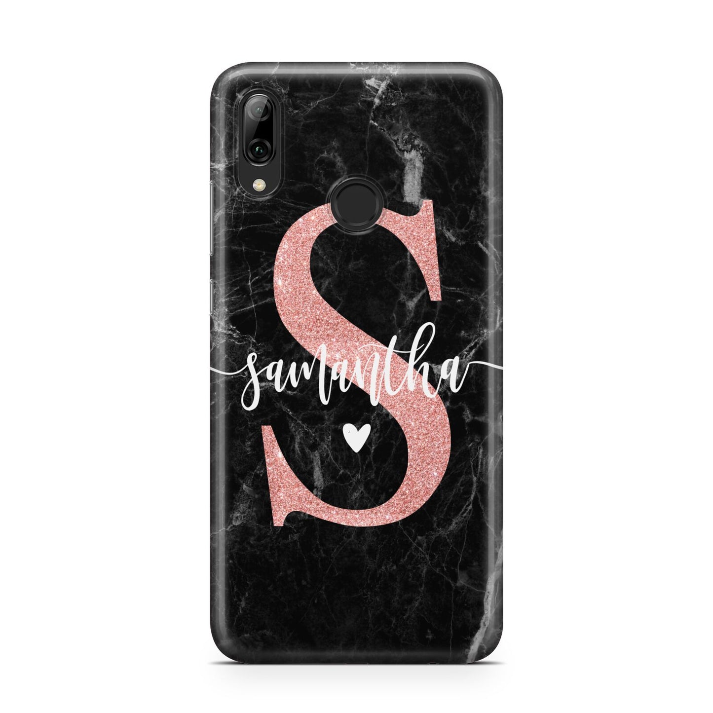 Black Marble Personalised Glitter Initial Name Huawei Y7 2019