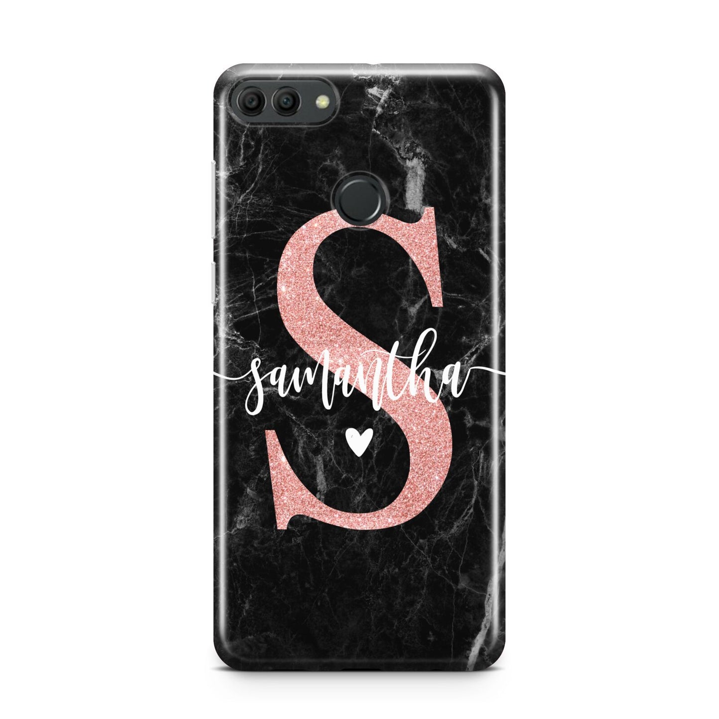 Black Marble Personalised Glitter Initial Name Huawei Y9 2018