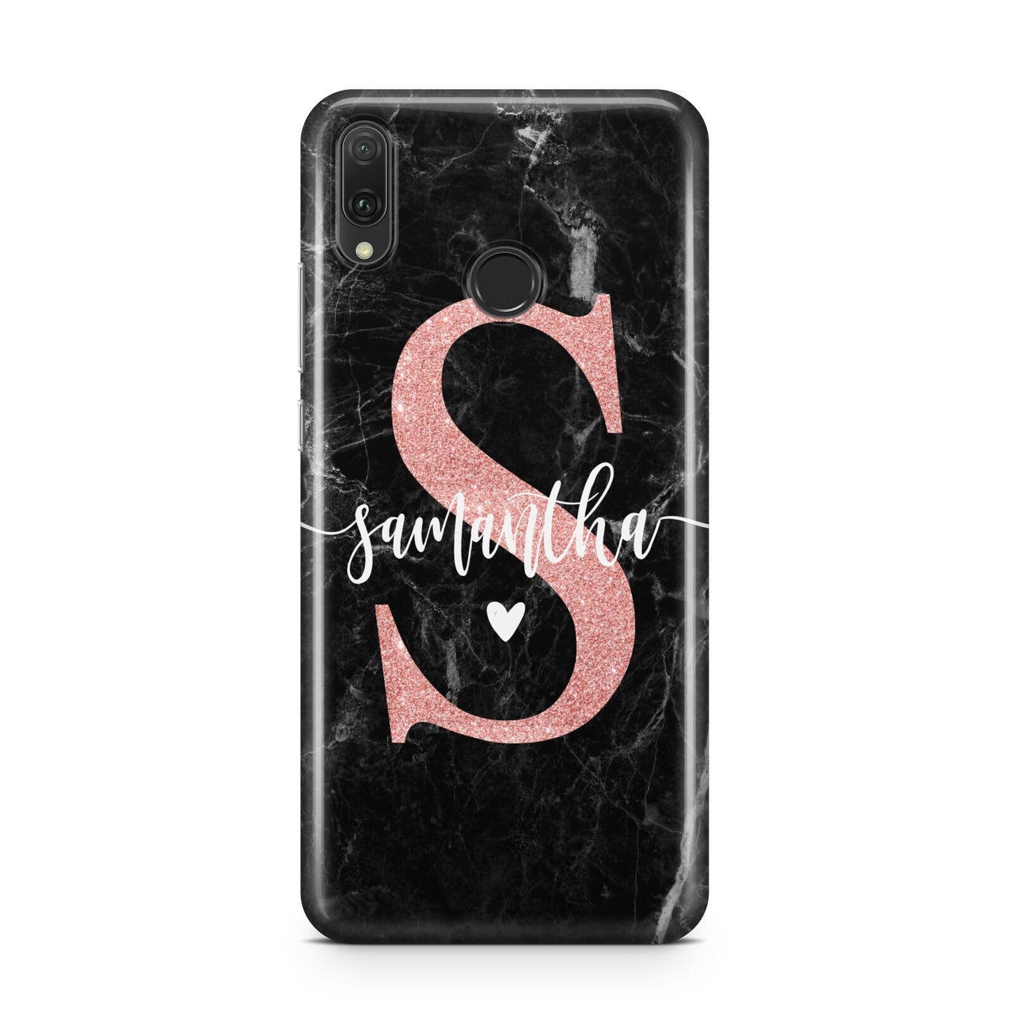 Black Marble Personalised Glitter Initial Name Huawei Y9 2019