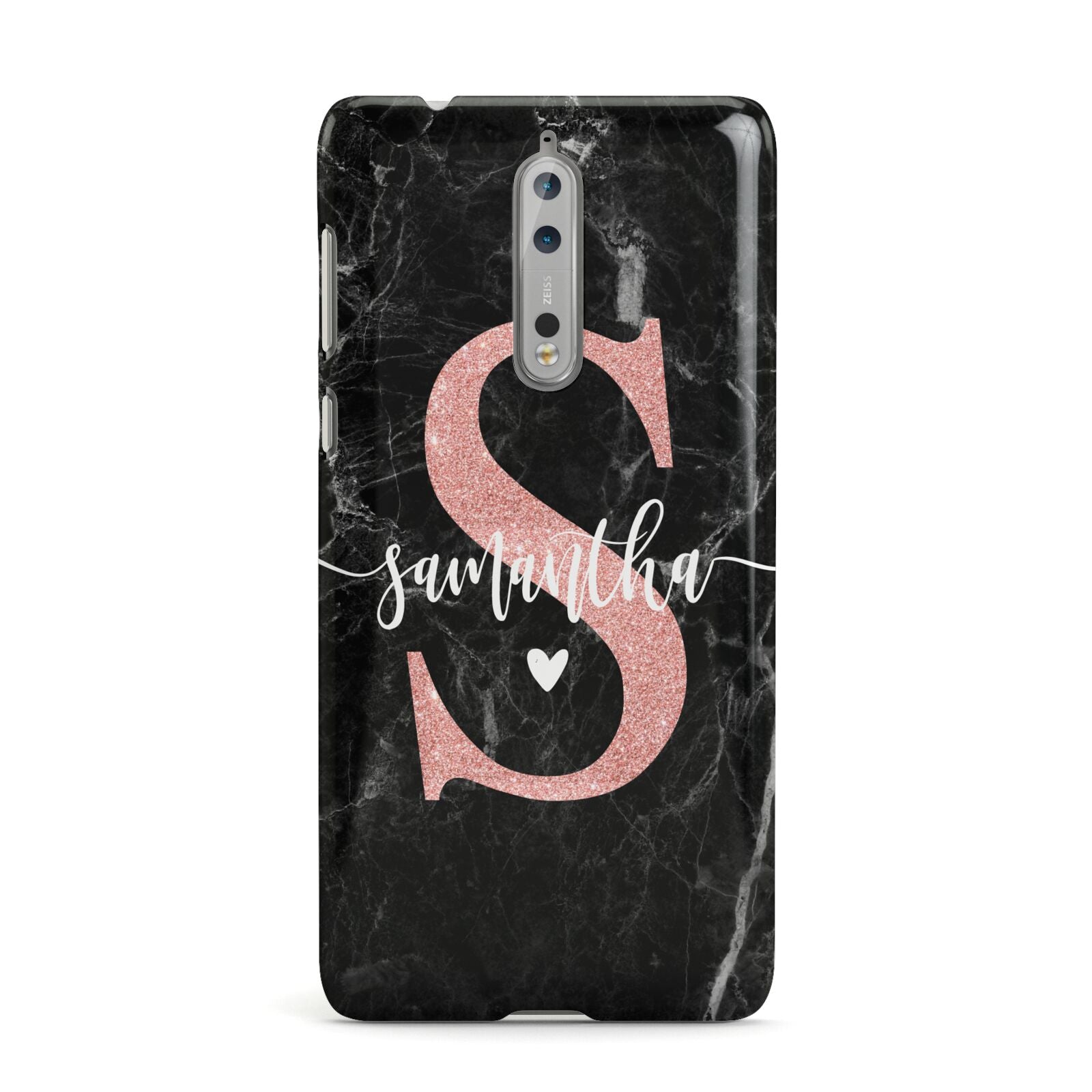 Black Marble Personalised Glitter Initial Name Nokia Case