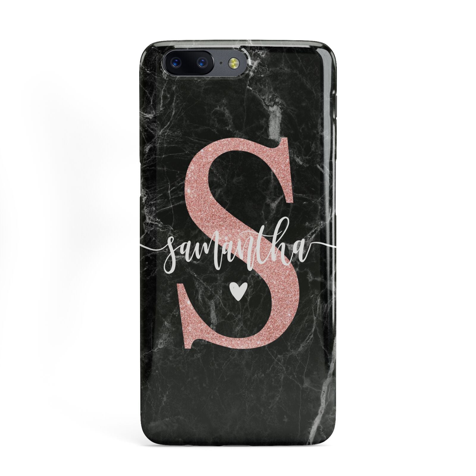 Black Marble Personalised Glitter Initial Name OnePlus Case