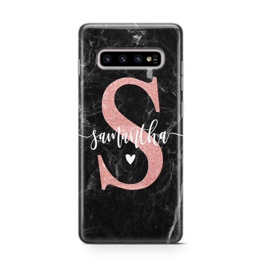 Black Marble Personalised Glitter Initial Name Protective Samsung Galaxy Case