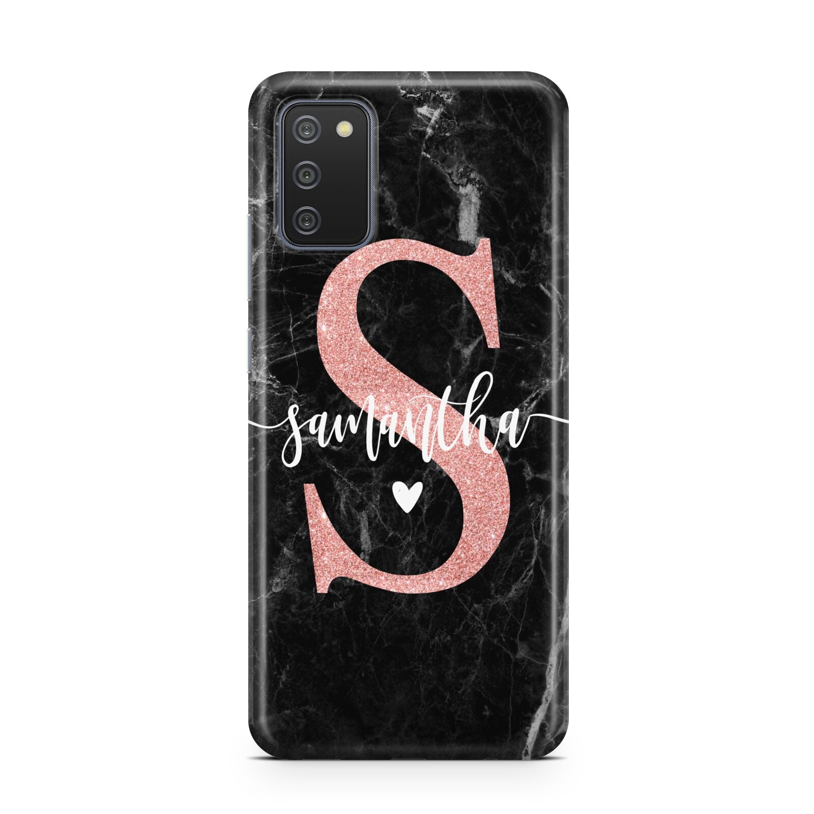 Black Marble Personalised Glitter Initial Name Samsung A02s Case