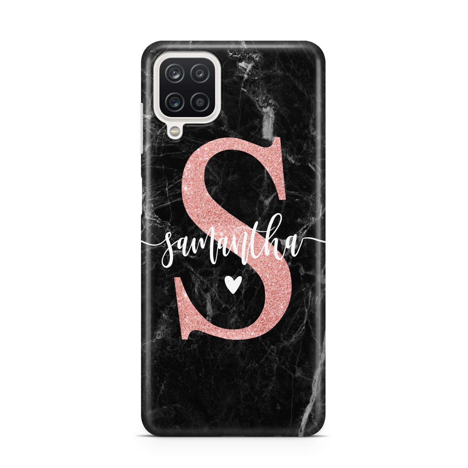 Black Marble Personalised Glitter Initial Name Samsung A12 Case