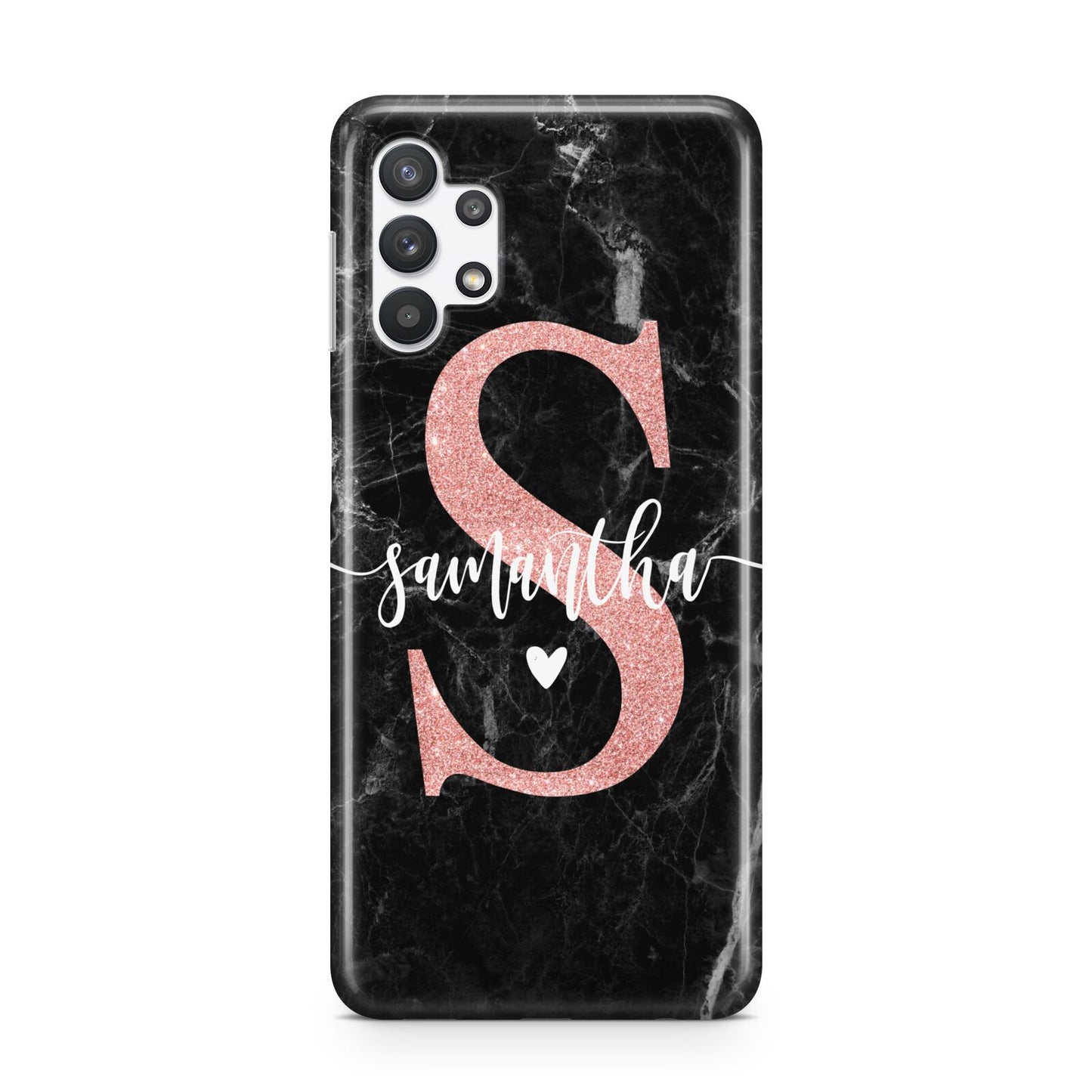 Black Marble Personalised Glitter Initial Name Samsung A32 5G Case