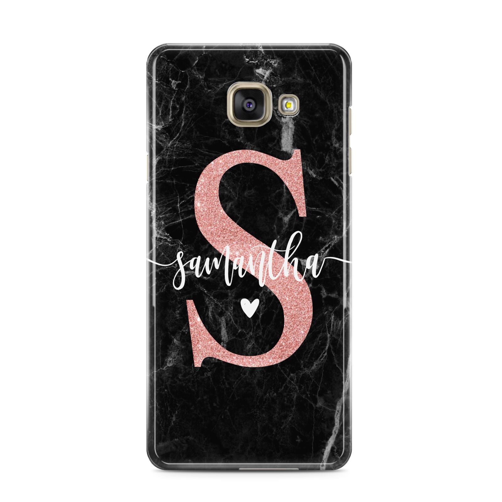 Black Marble Personalised Glitter Initial Name Samsung Galaxy A3 2016 Case on gold phone