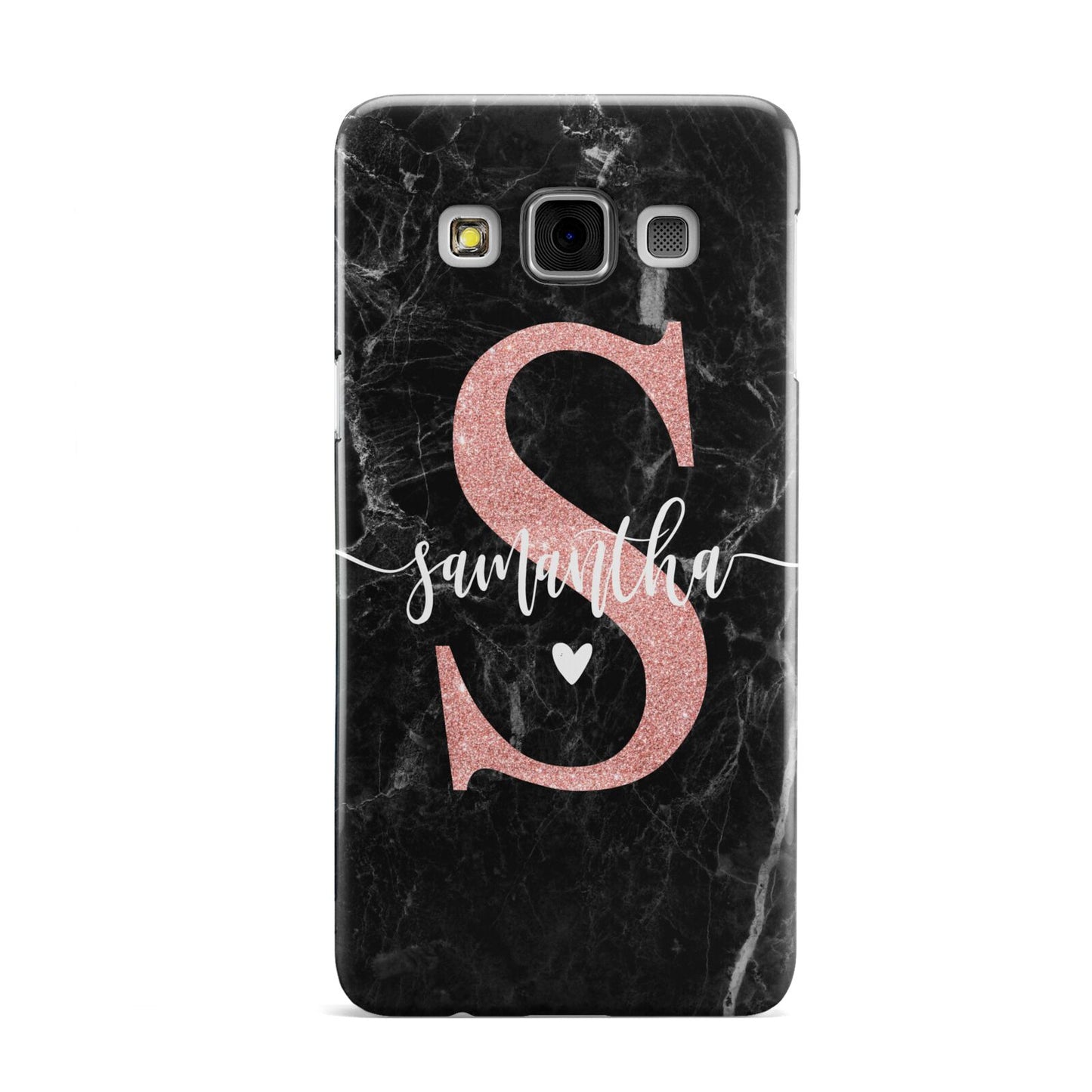 Black Marble Personalised Glitter Initial Name Samsung Galaxy A3 Case