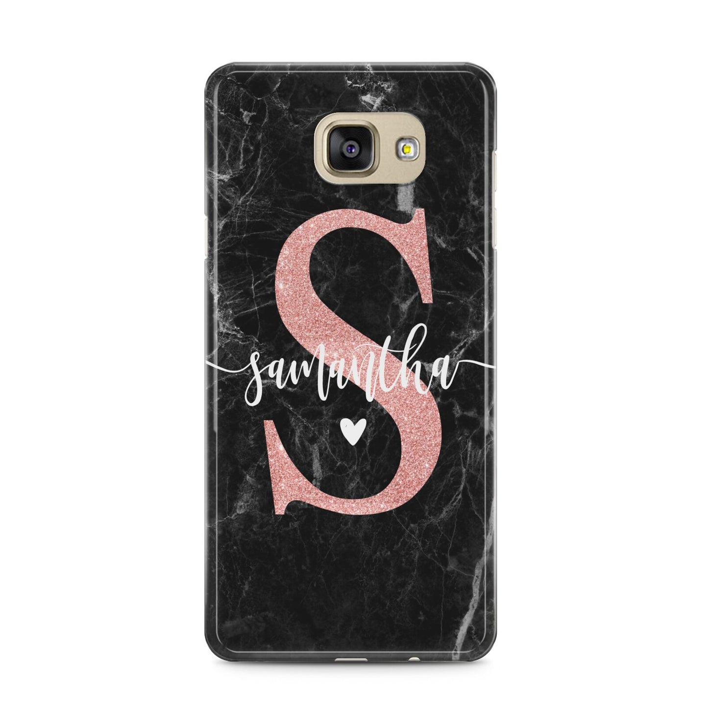 Black Marble Personalised Glitter Initial Name Samsung Galaxy A5 2016 Case on gold phone