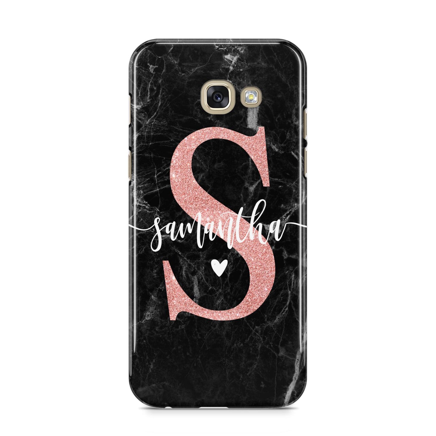 Black Marble Personalised Glitter Initial Name Samsung Galaxy A5 2017 Case on gold phone