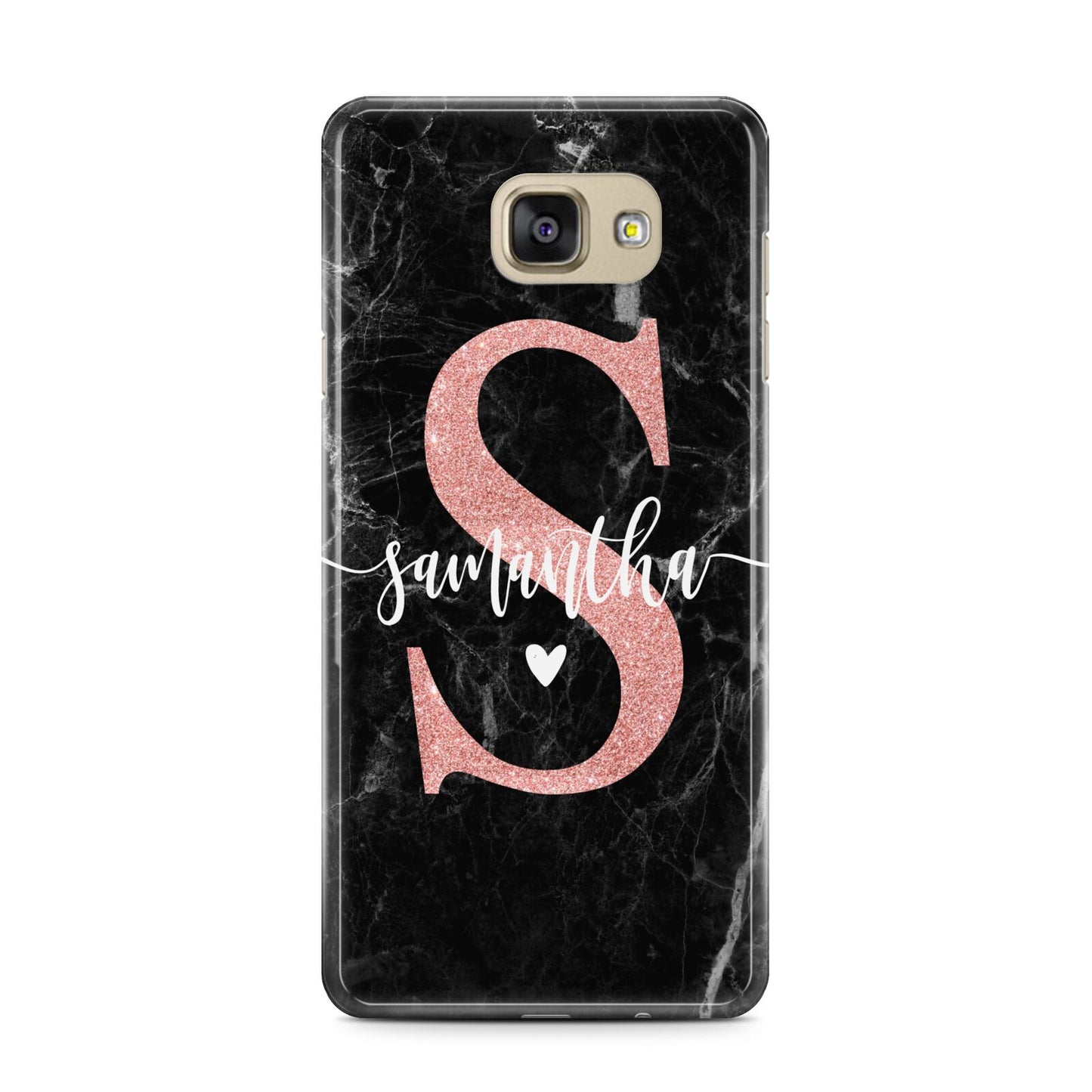 Black Marble Personalised Glitter Initial Name Samsung Galaxy A7 2016 Case on gold phone