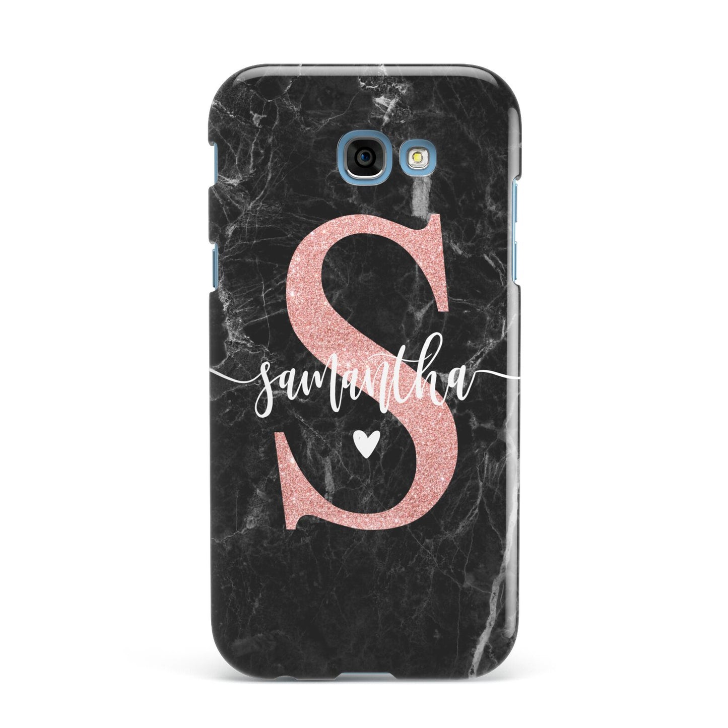 Black Marble Personalised Glitter Initial Name Samsung Galaxy A7 2017 Case