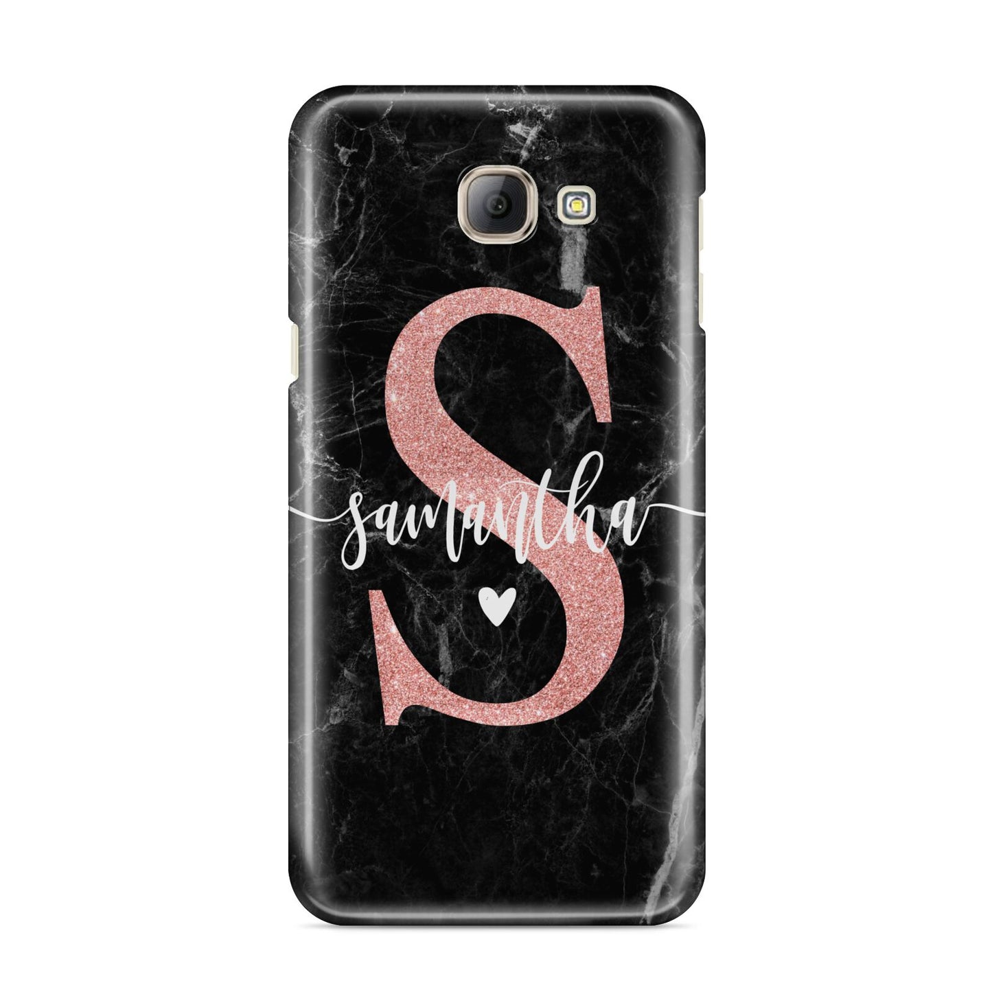 Black Marble Personalised Glitter Initial Name Samsung Galaxy A8 2016 Case