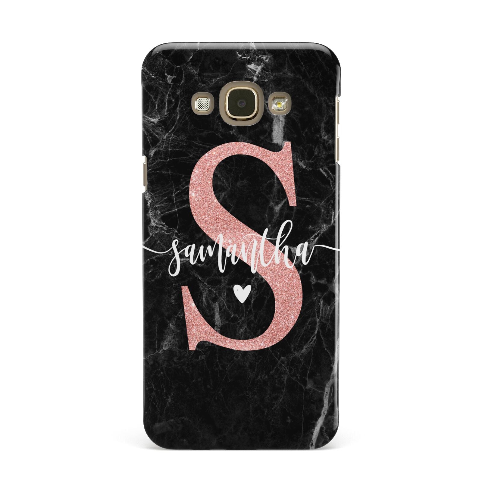 Black Marble Personalised Glitter Initial Name Samsung Galaxy A8 Case