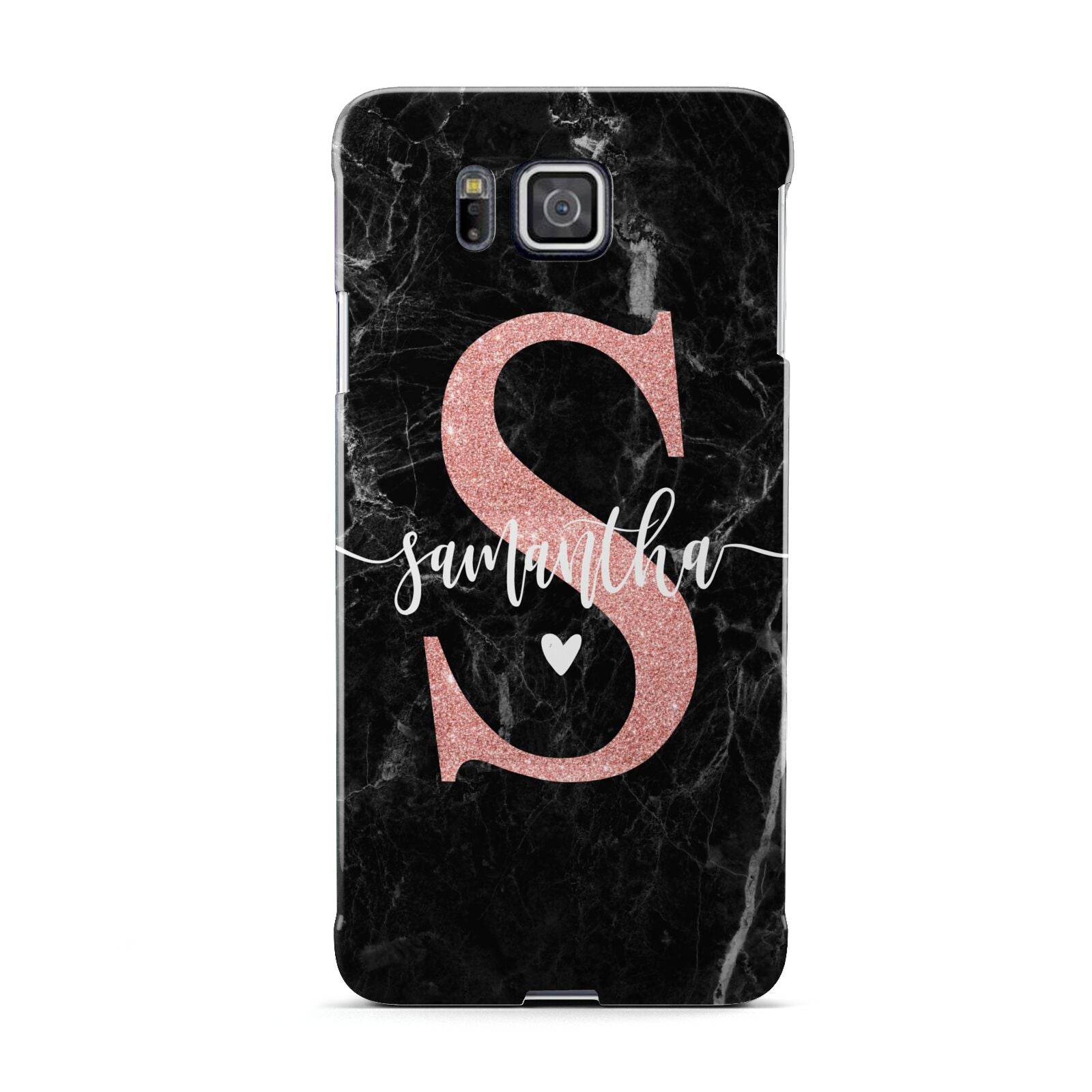 Black Marble Personalised Glitter Initial Name Samsung Galaxy Alpha Case