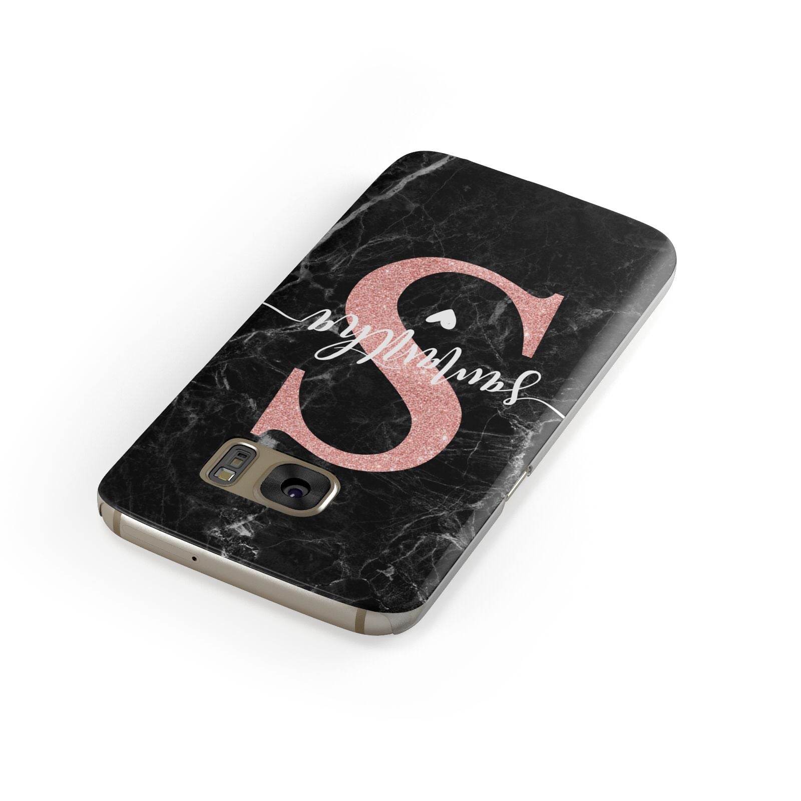 Black Marble Personalised Glitter Initial Name Samsung Galaxy Case Front Close Up