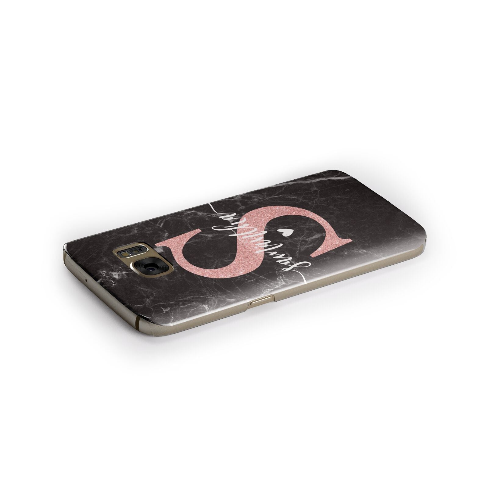 Black Marble Personalised Glitter Initial Name Samsung Galaxy Case Side Close Up