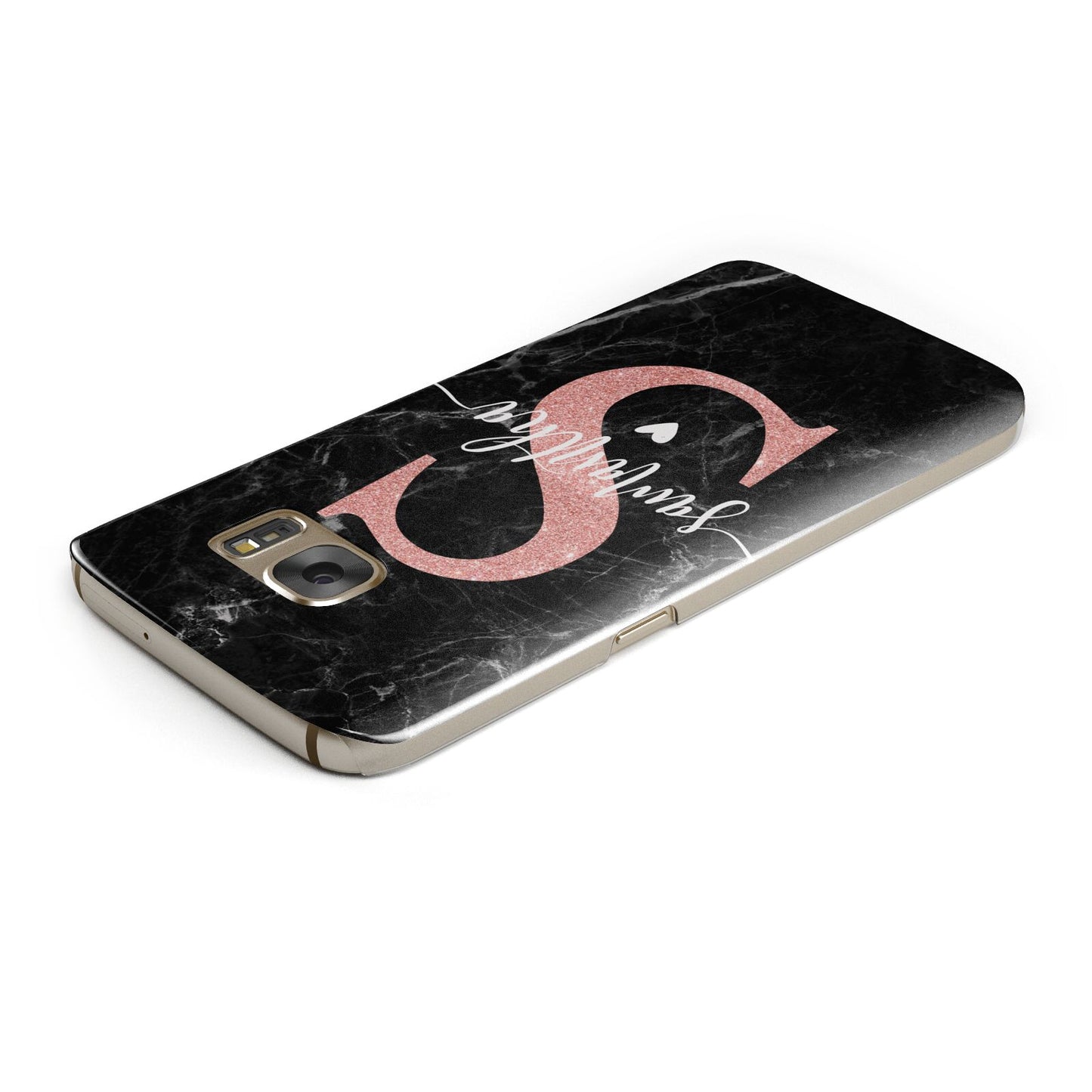 Black Marble Personalised Glitter Initial Name Samsung Galaxy Case Top Cutout