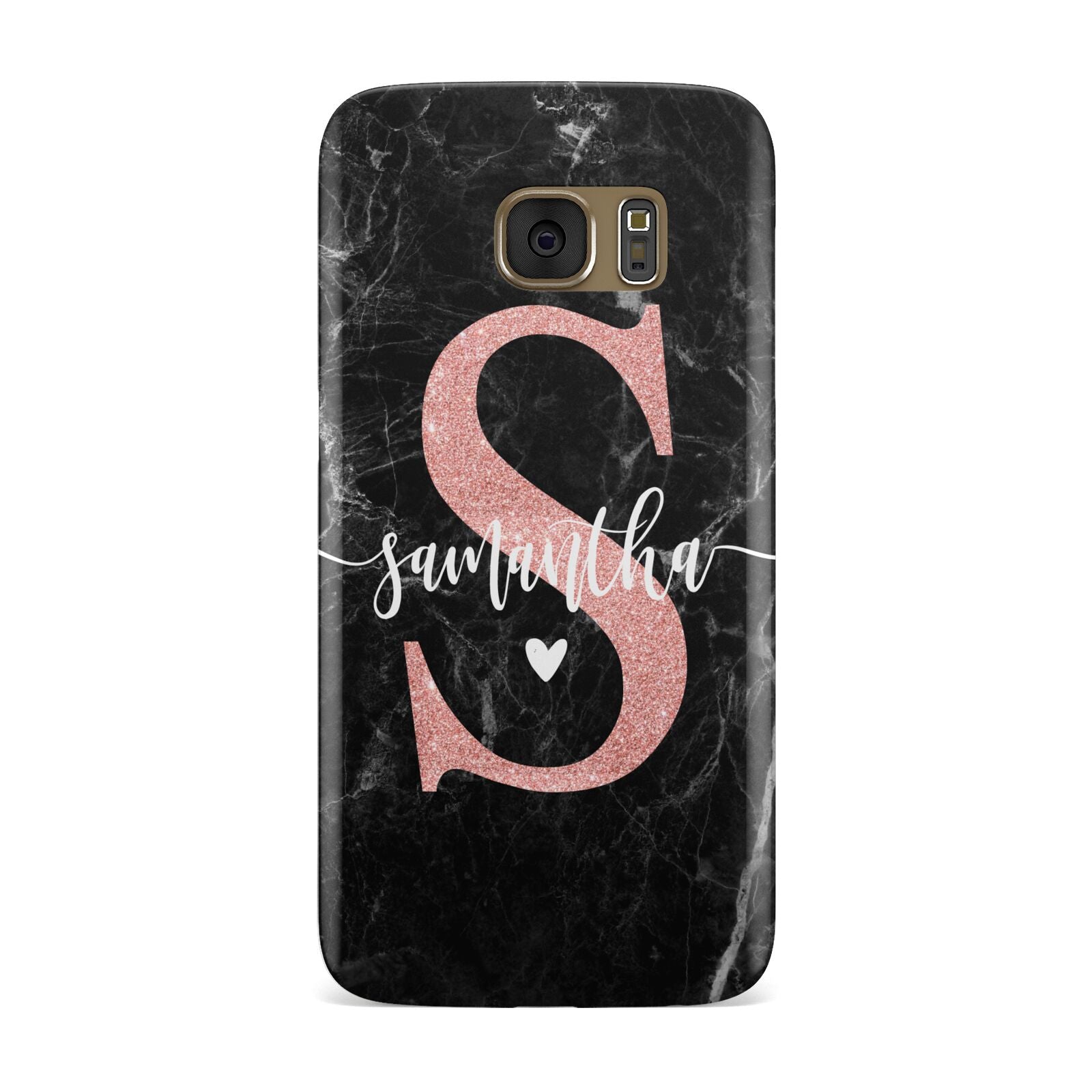 Black Marble Personalised Glitter Initial Name Samsung Galaxy Case