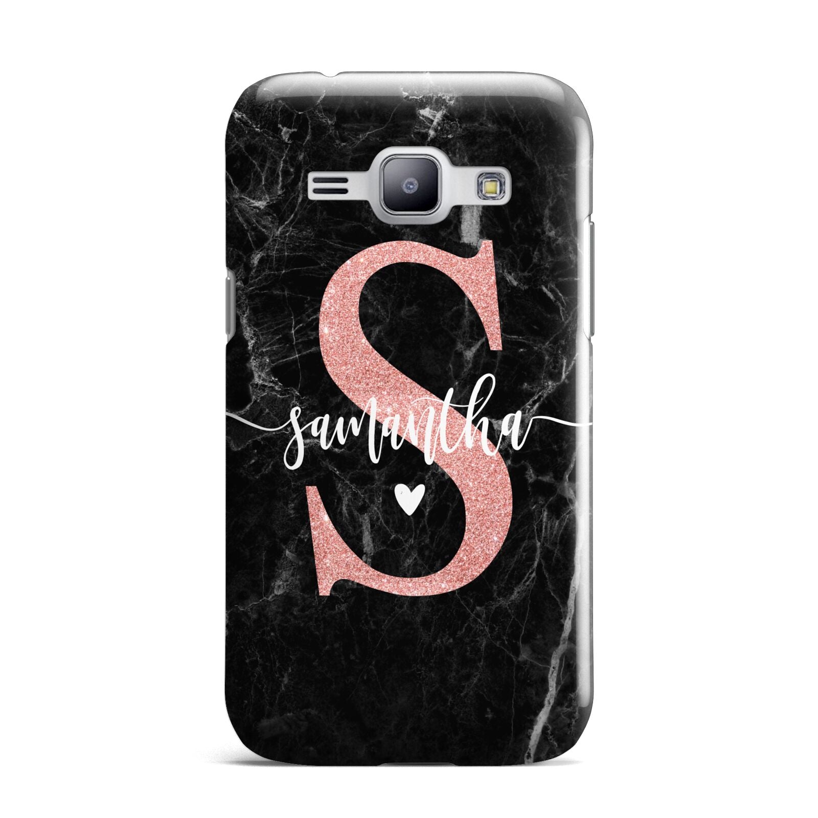 Black Marble Personalised Glitter Initial Name Samsung Galaxy J1 2015 Case