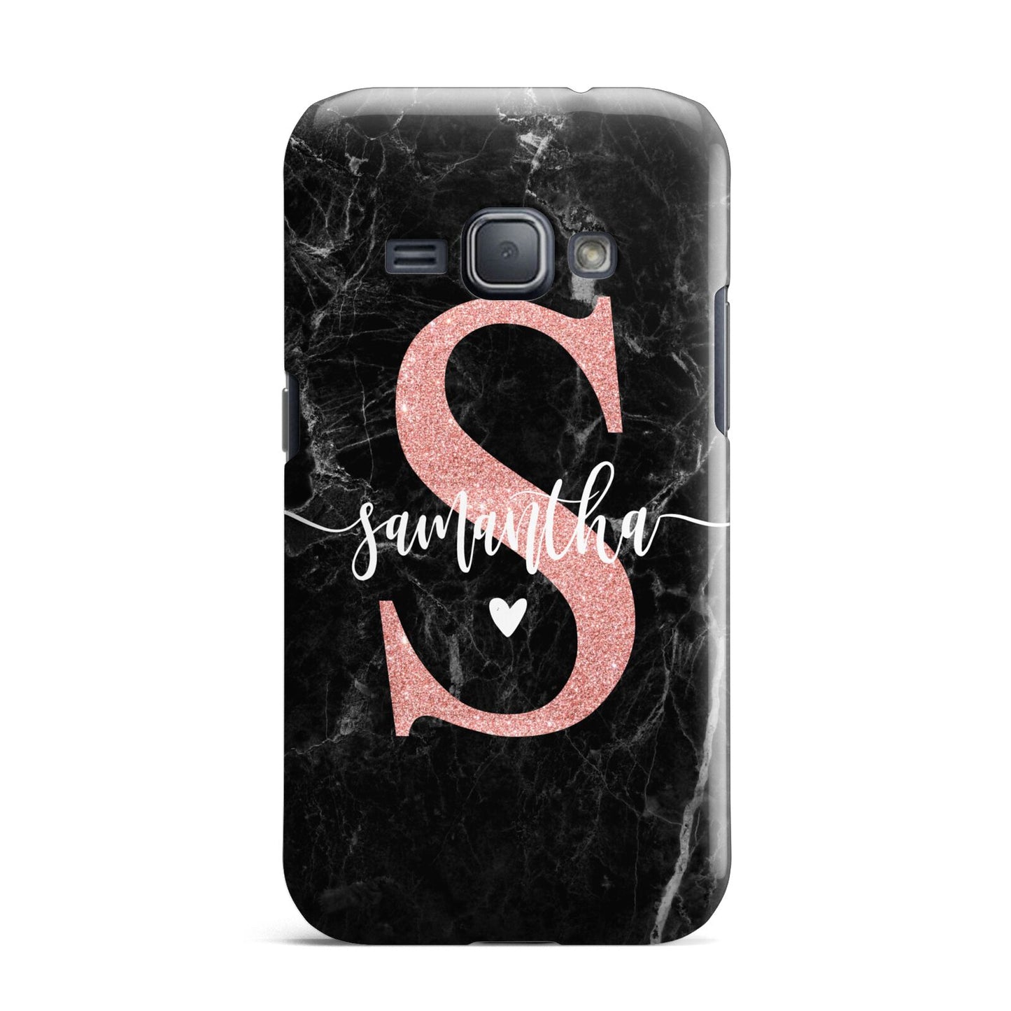 Black Marble Personalised Glitter Initial Name Samsung Galaxy J1 2016 Case