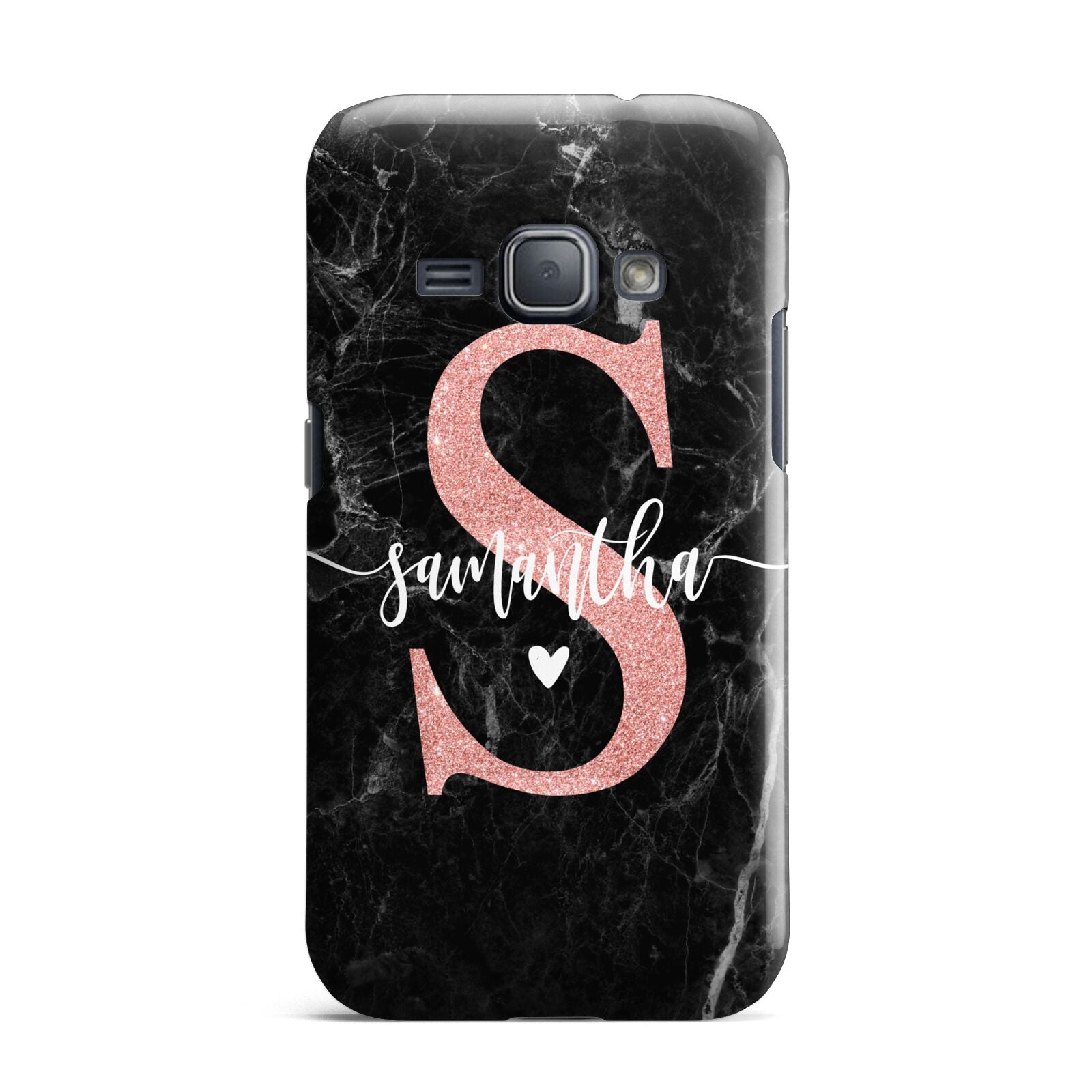 Black Marble Personalised Glitter Initial Name Samsung Galaxy J1 2016 Case