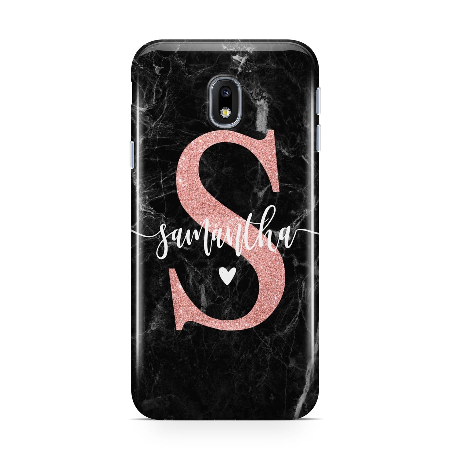 Black Marble Personalised Glitter Initial Name Samsung Galaxy J3 2017 Case