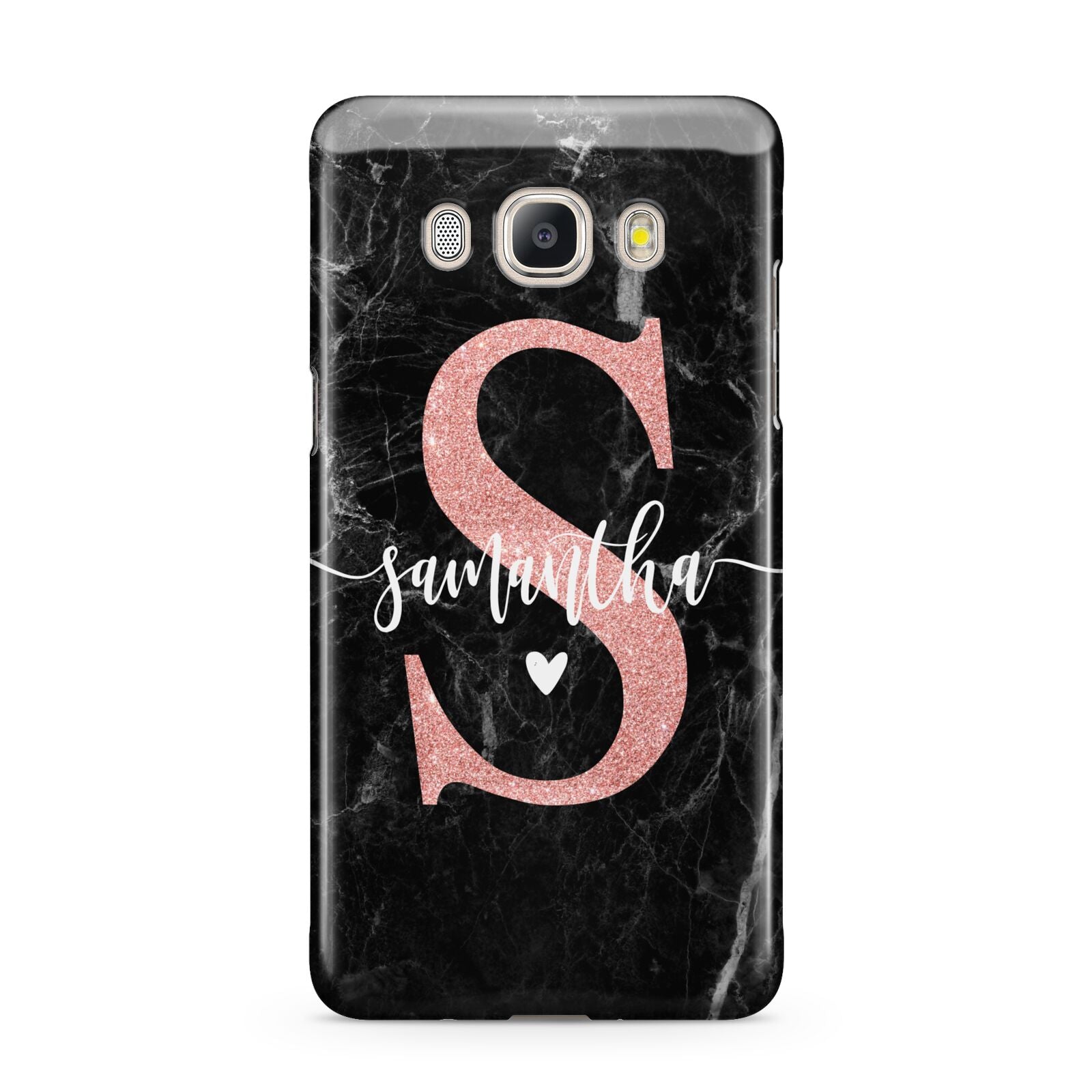 Black Marble Personalised Glitter Initial Name Samsung Galaxy J5 2016 Case