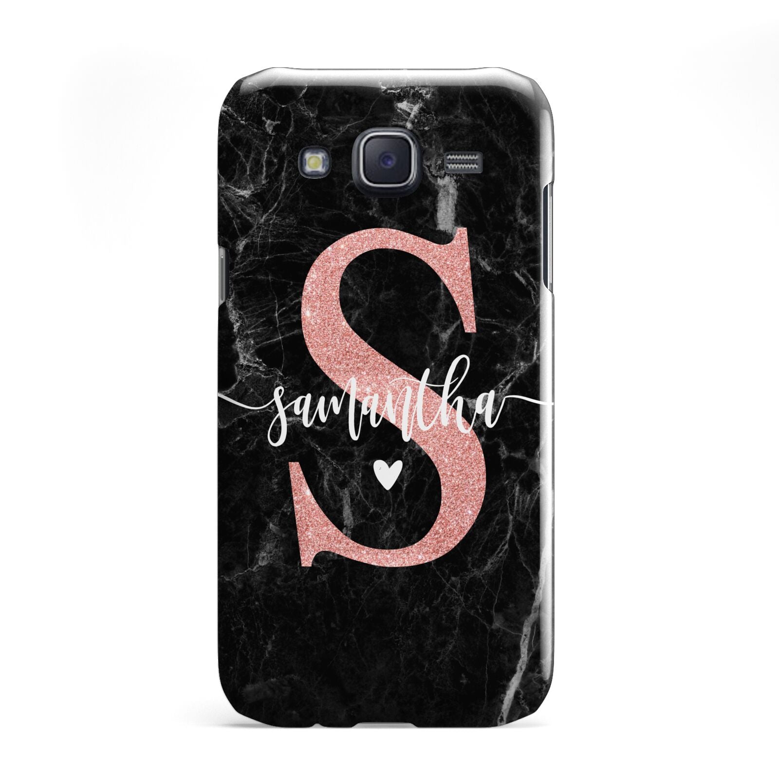 Black Marble Personalised Glitter Initial Name Samsung Galaxy J5 Case