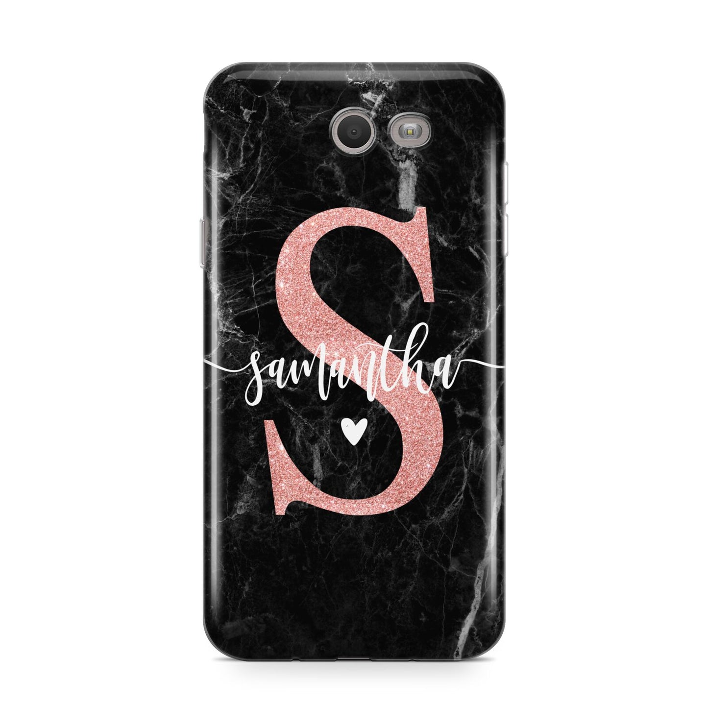 Black Marble Personalised Glitter Initial Name Samsung Galaxy J7 2017 Case