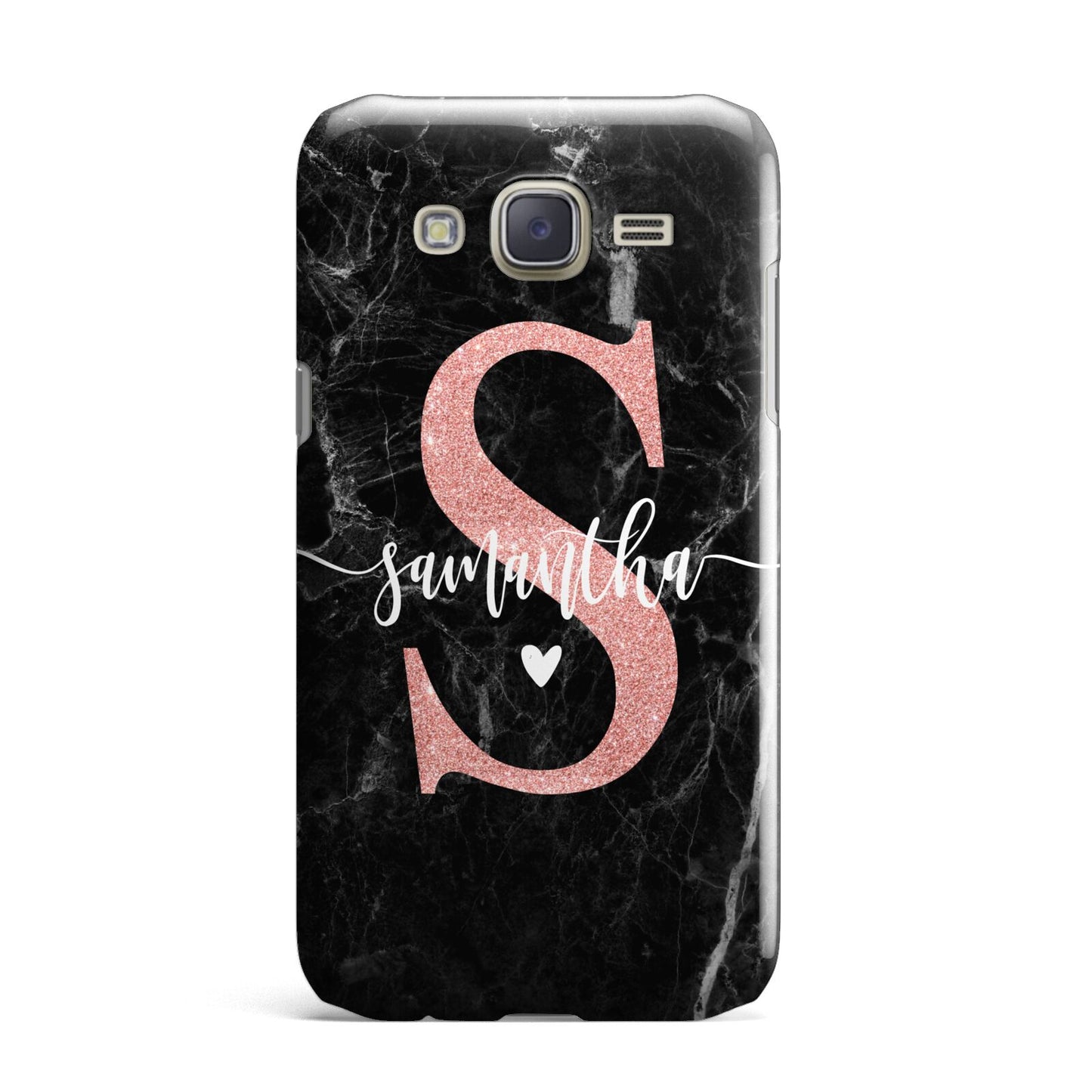 Black Marble Personalised Glitter Initial Name Samsung Galaxy J7 Case