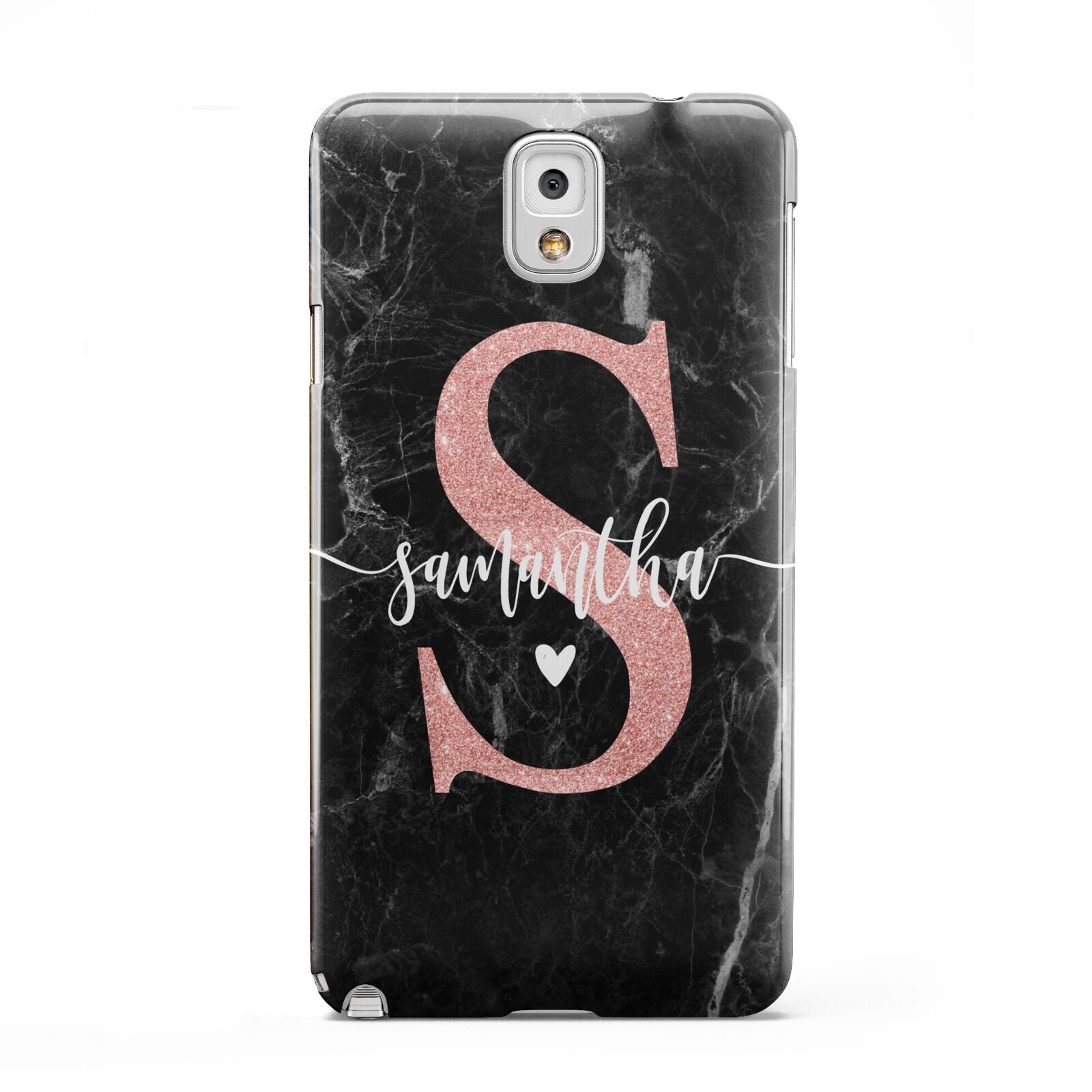 Black Marble Personalised Glitter Initial Name Samsung Galaxy Note 3 Case