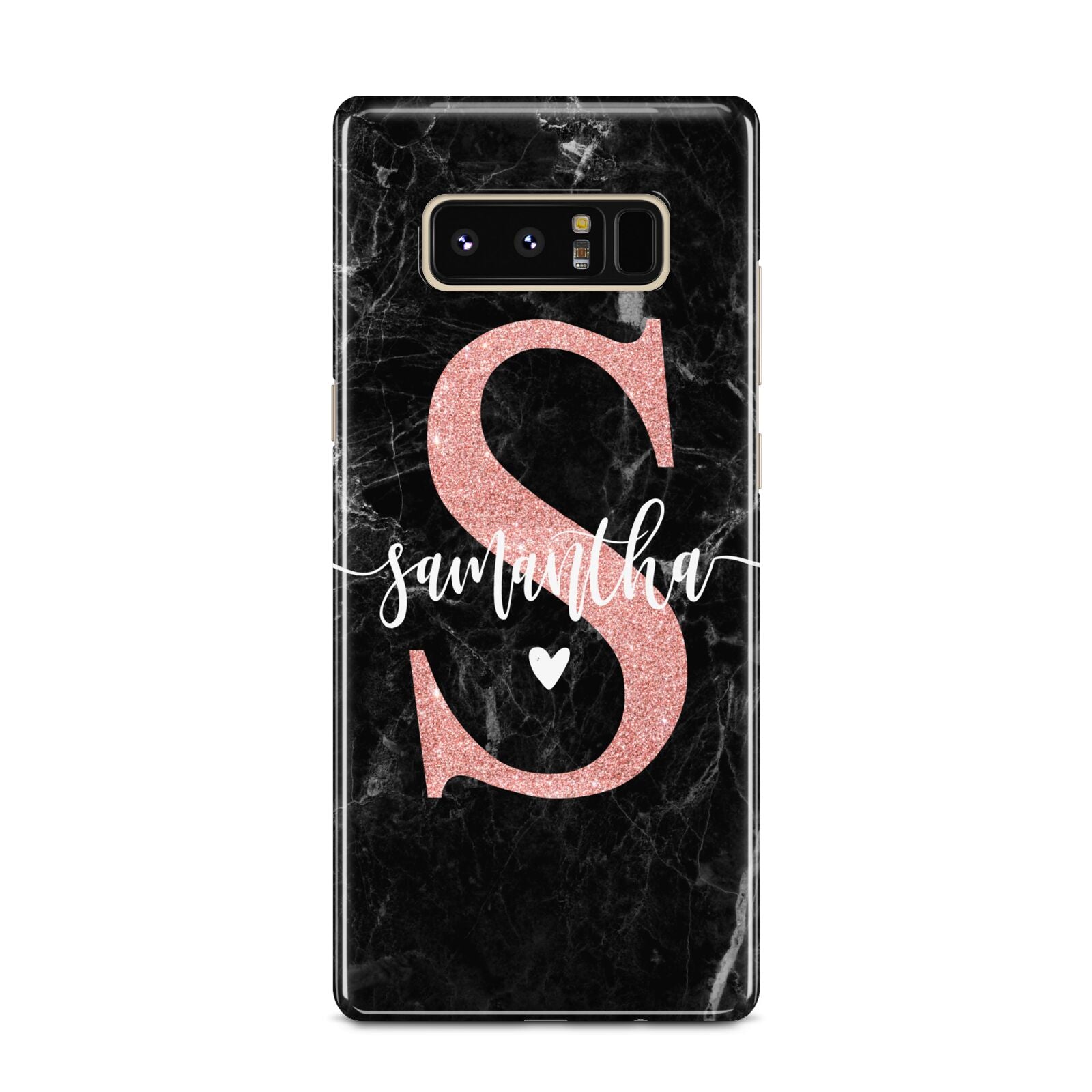 Black Marble Personalised Glitter Initial Name Samsung Galaxy Note 8 Case