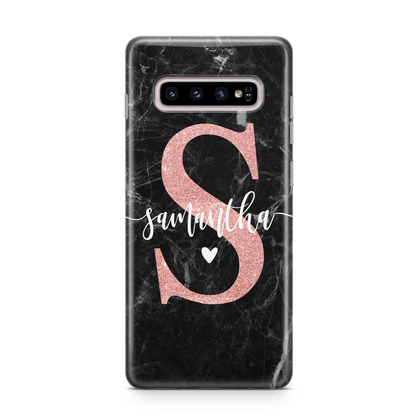 Black Marble Personalised Glitter Initial Name Samsung Galaxy S10 Plus Case