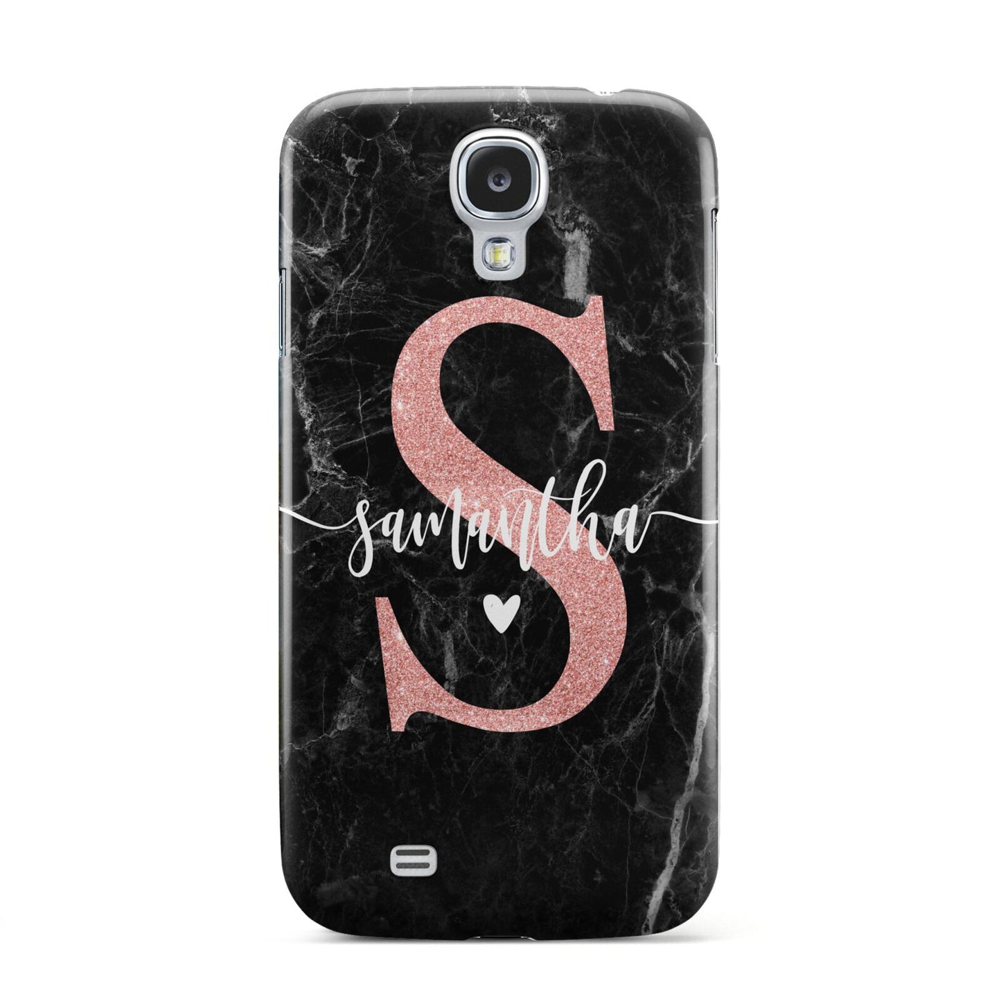 Black Marble Personalised Glitter Initial Name Samsung Galaxy S4 Case