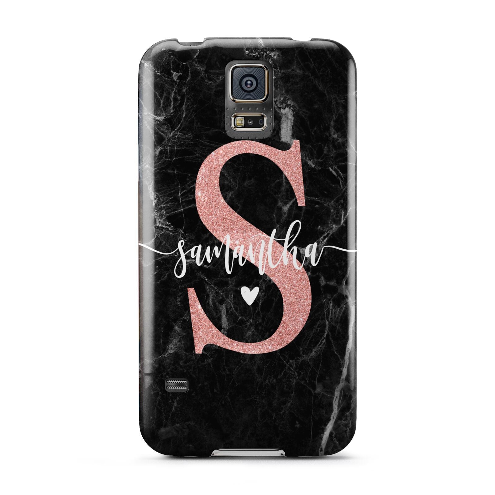 Black Marble Personalised Glitter Initial Name Samsung Galaxy S5 Case