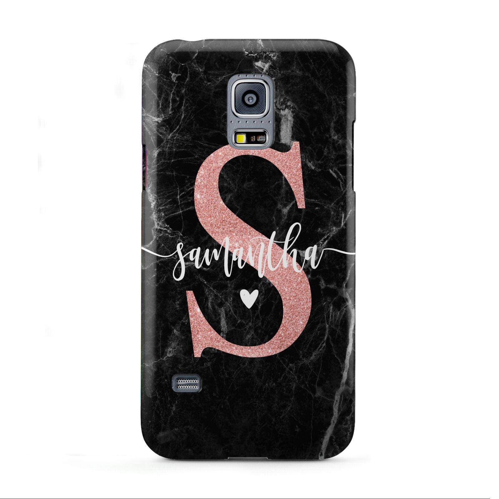 Black Marble Personalised Glitter Initial Name Samsung Galaxy S5 Mini Case