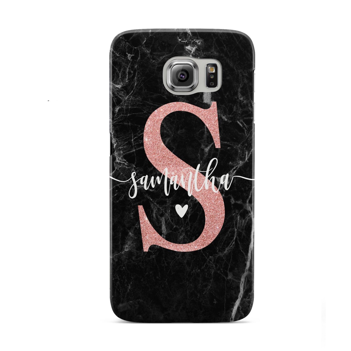 Black Marble Personalised Glitter Initial Name Samsung Galaxy S6 Case