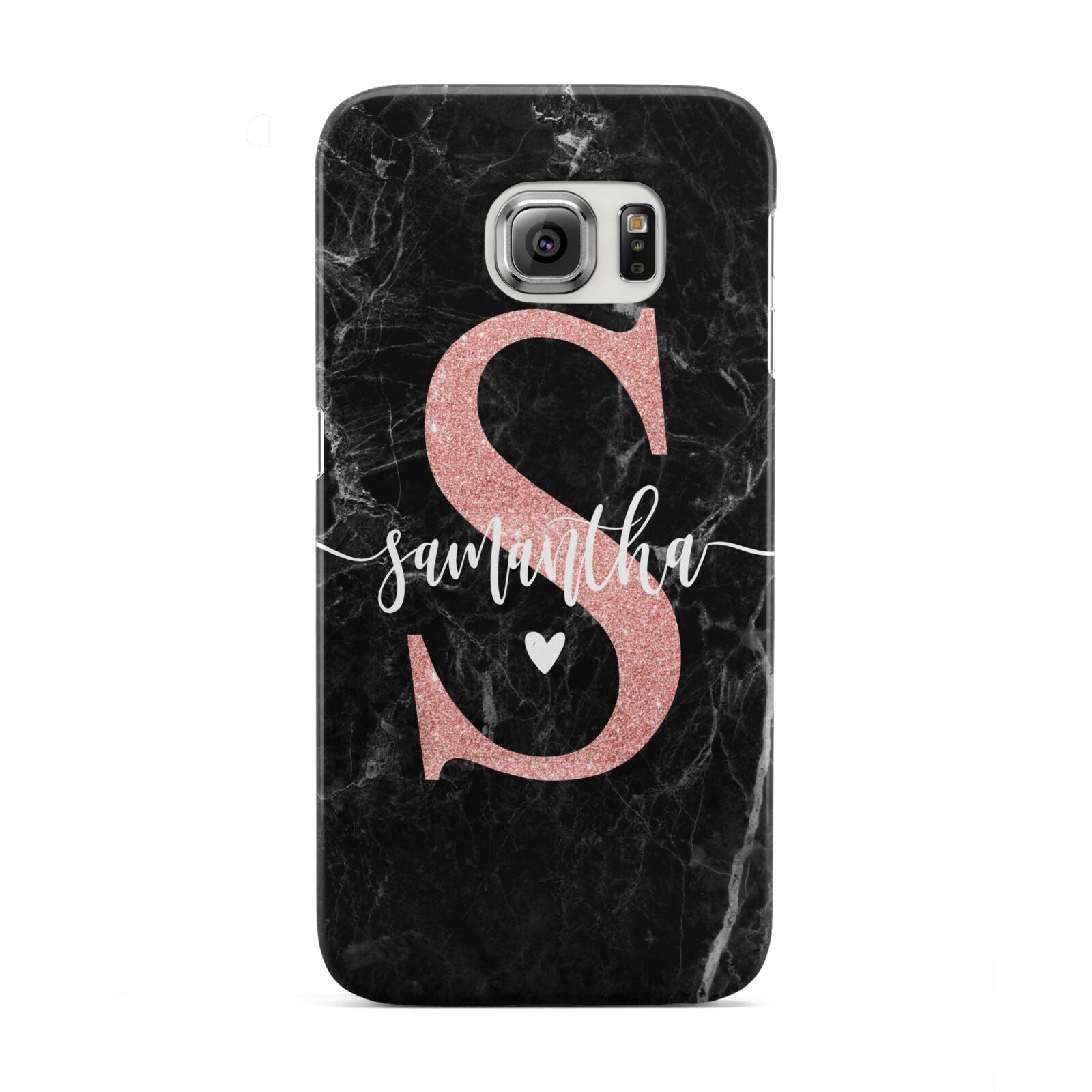 Black Marble Personalised Glitter Initial Name Samsung Galaxy S6 Edge Case