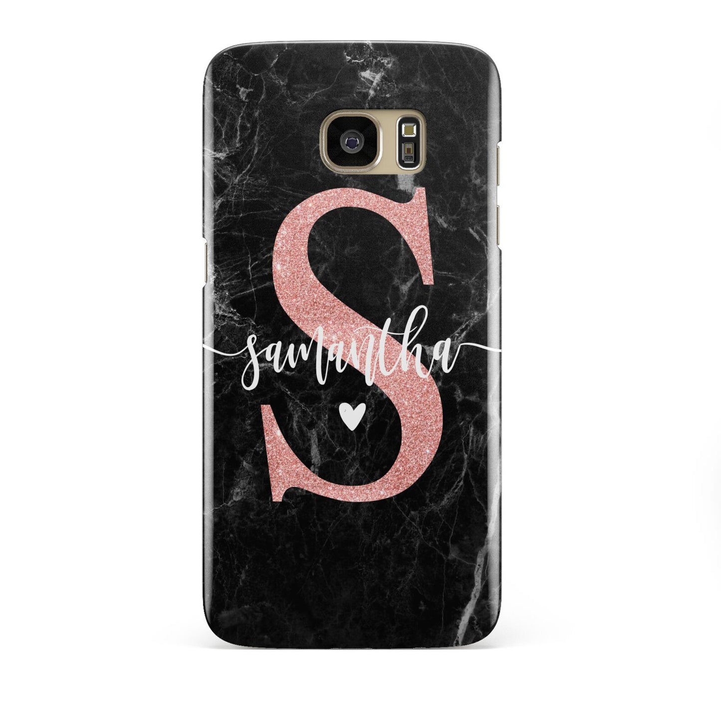 Black Marble Personalised Glitter Initial Name Samsung Galaxy S7 Edge Case