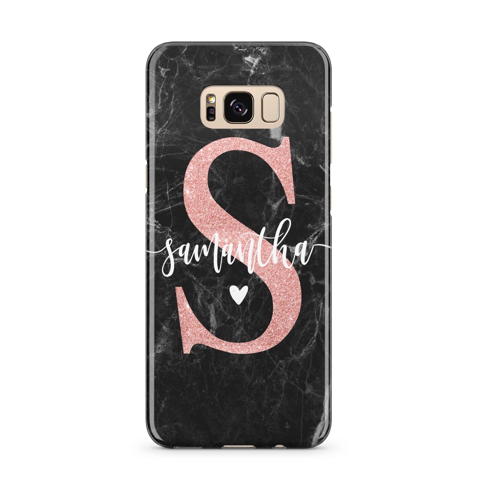 Black Marble Personalised Glitter Initial Name Samsung Galaxy S8 Plus Case